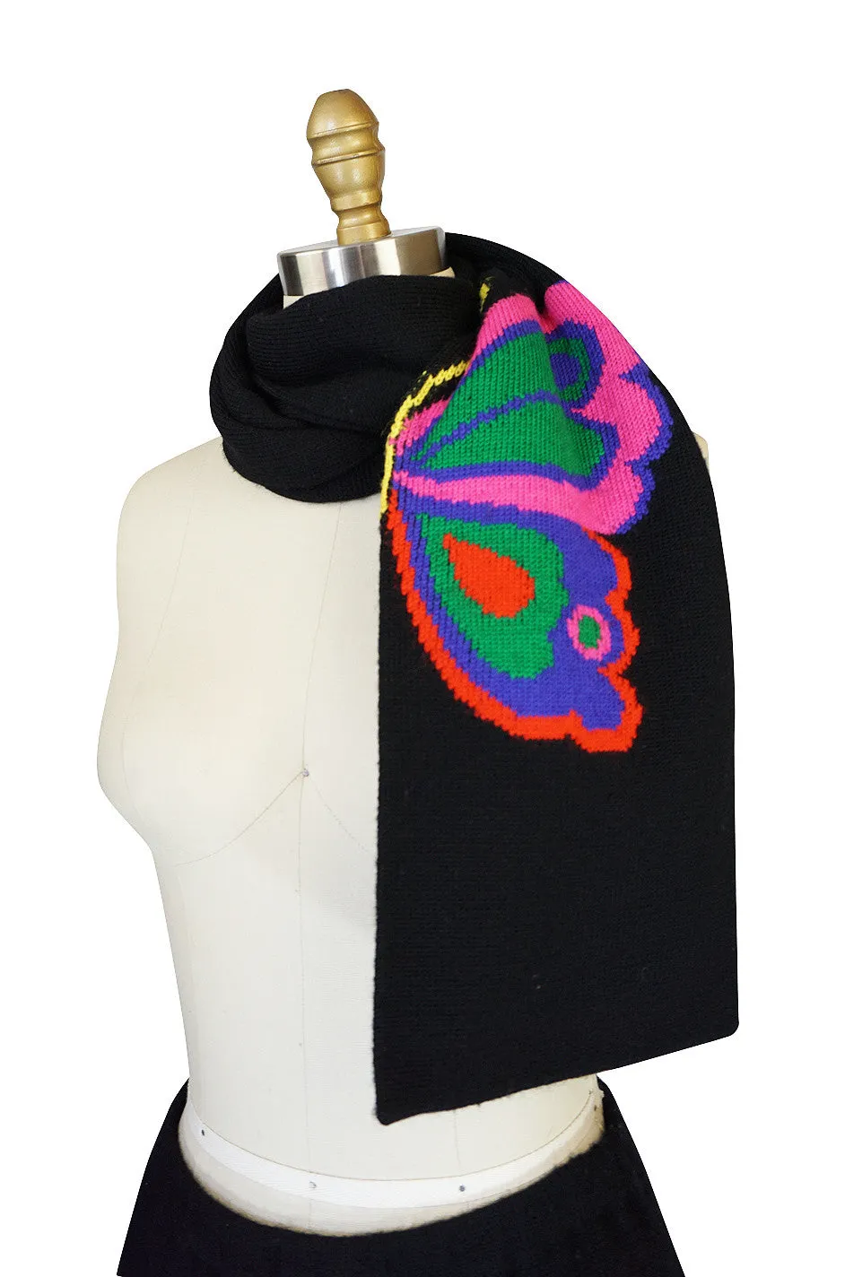 1970s Hanae Mori Knit Butterfly Skirt & Scarf