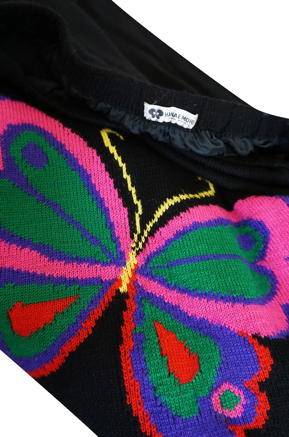 1970s Hanae Mori Knit Butterfly Skirt & Scarf