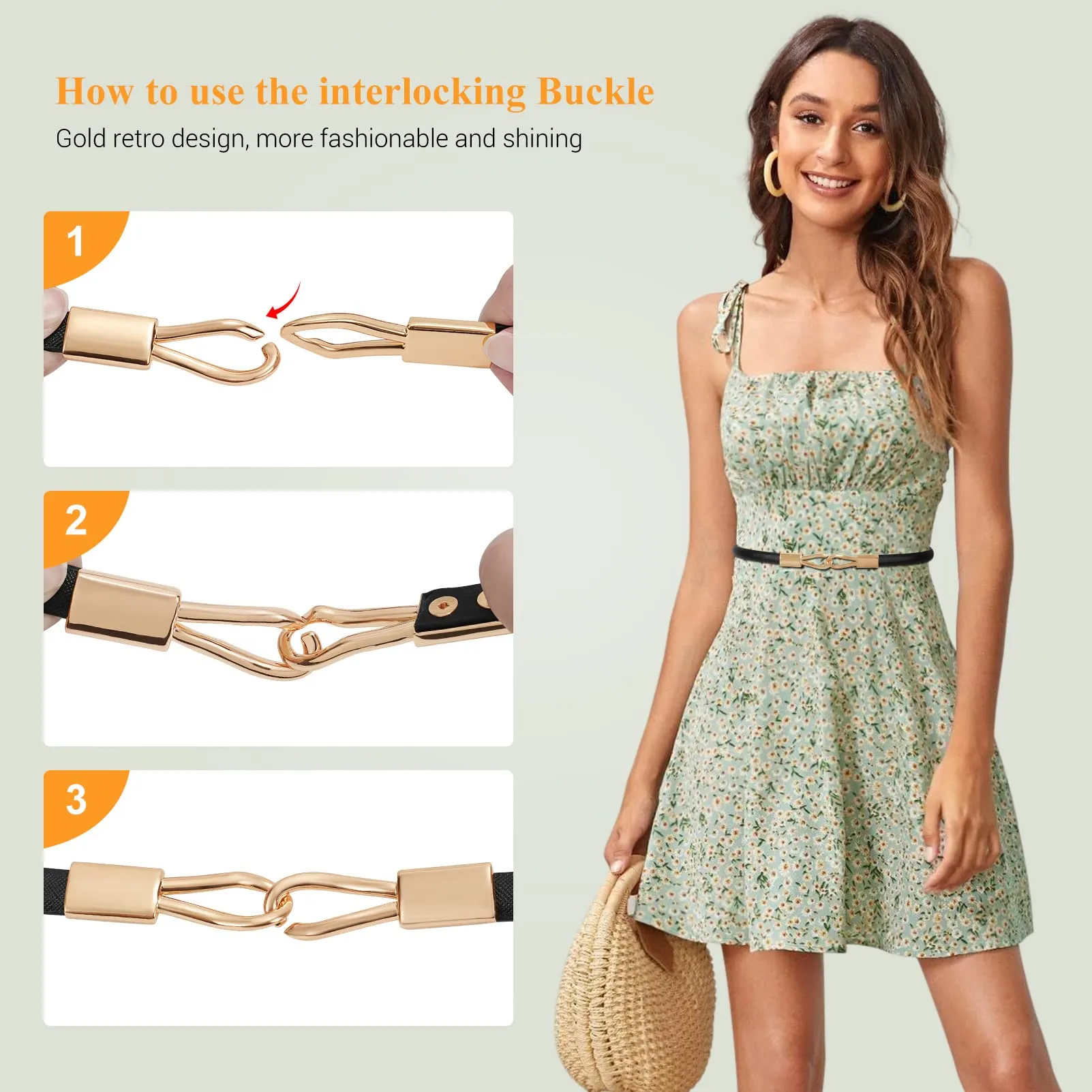 2 Pack Women Skinny Leather Belt Adjustable Fashion Dress Belt Thin Waist Belts for Ladies Girls