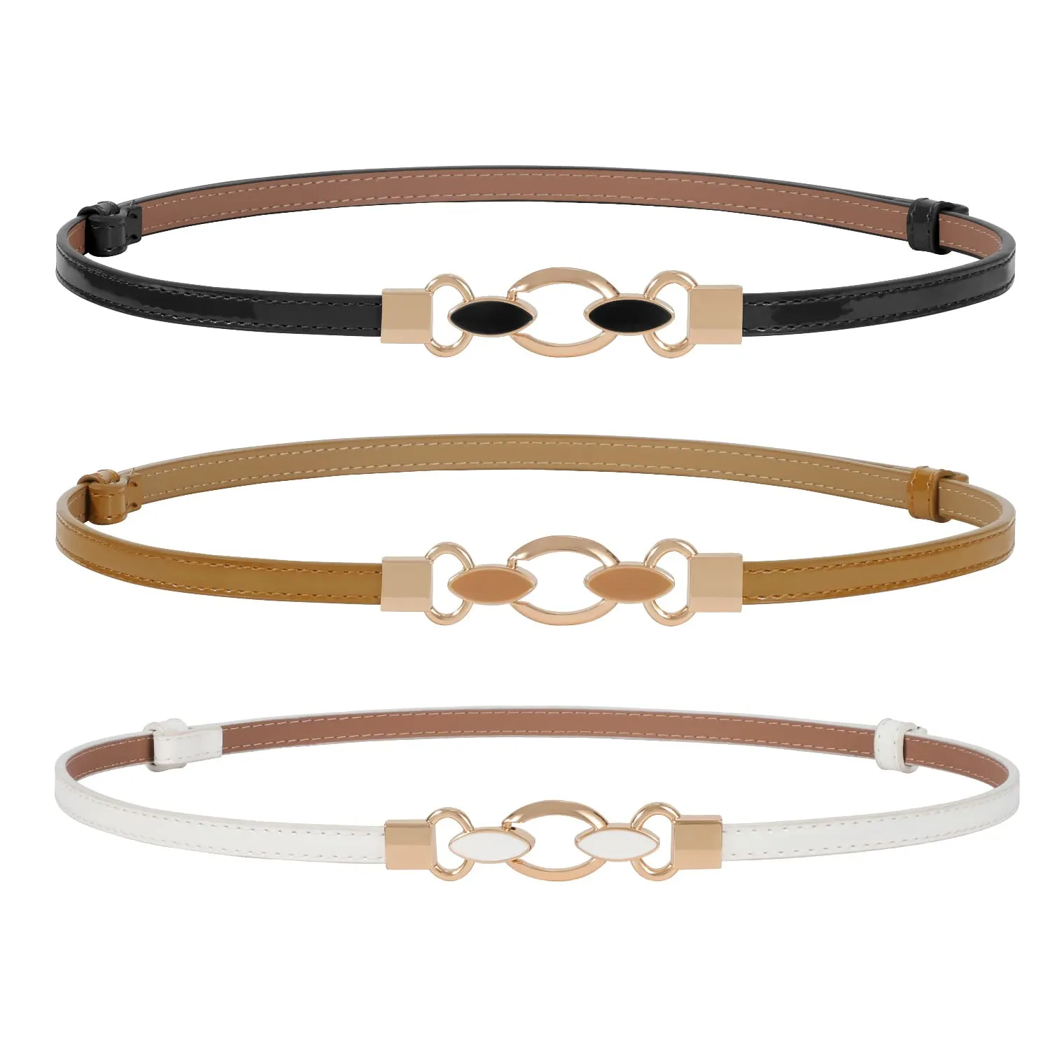 2 Pack Women Skinny Leather Belt Adjustable Fashion Dress Belt Thin Waist Belts for Ladies Girls