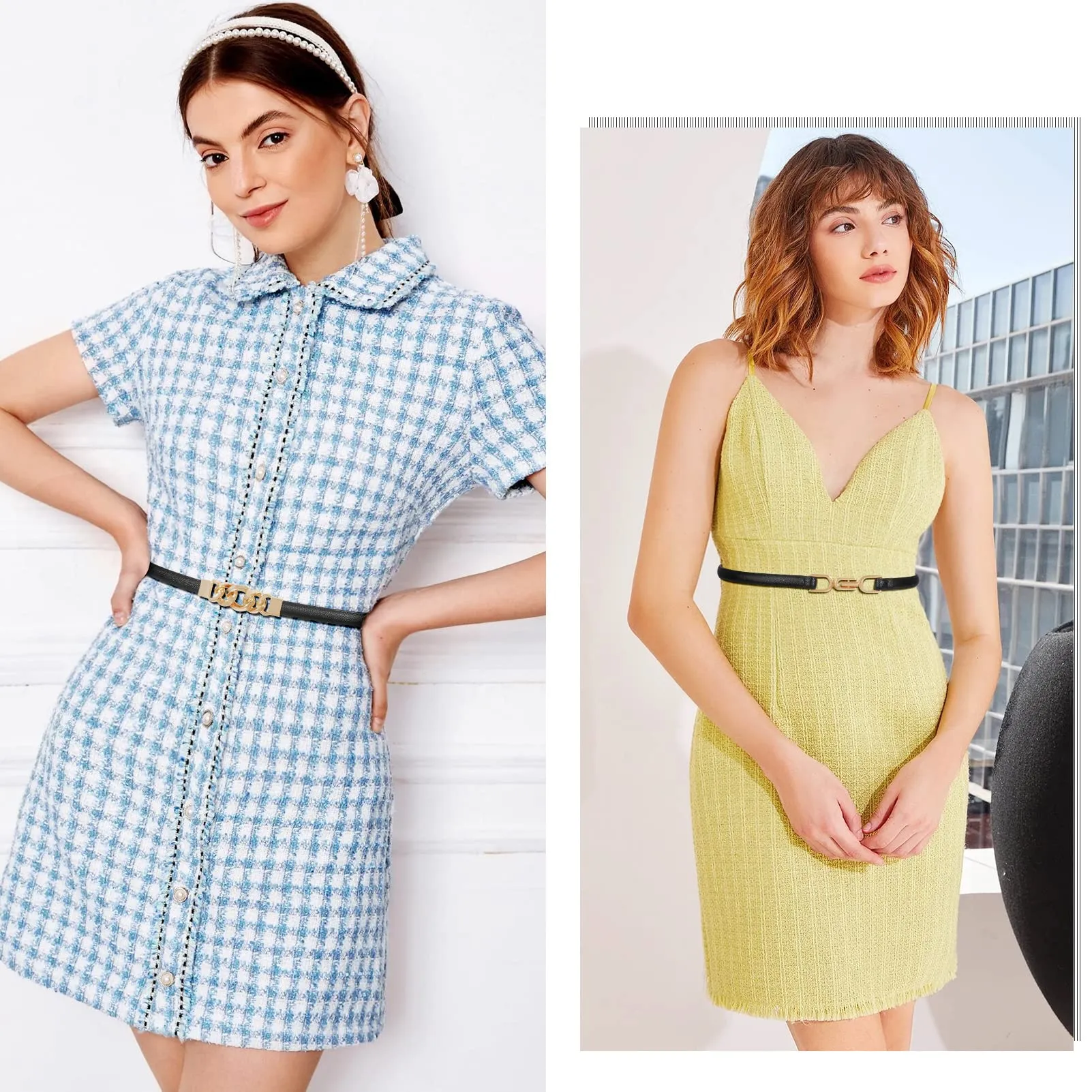 2 Pack Women Skinny Leather Belt Adjustable Fashion Dress Belt Thin Waist Belts for Ladies Girls