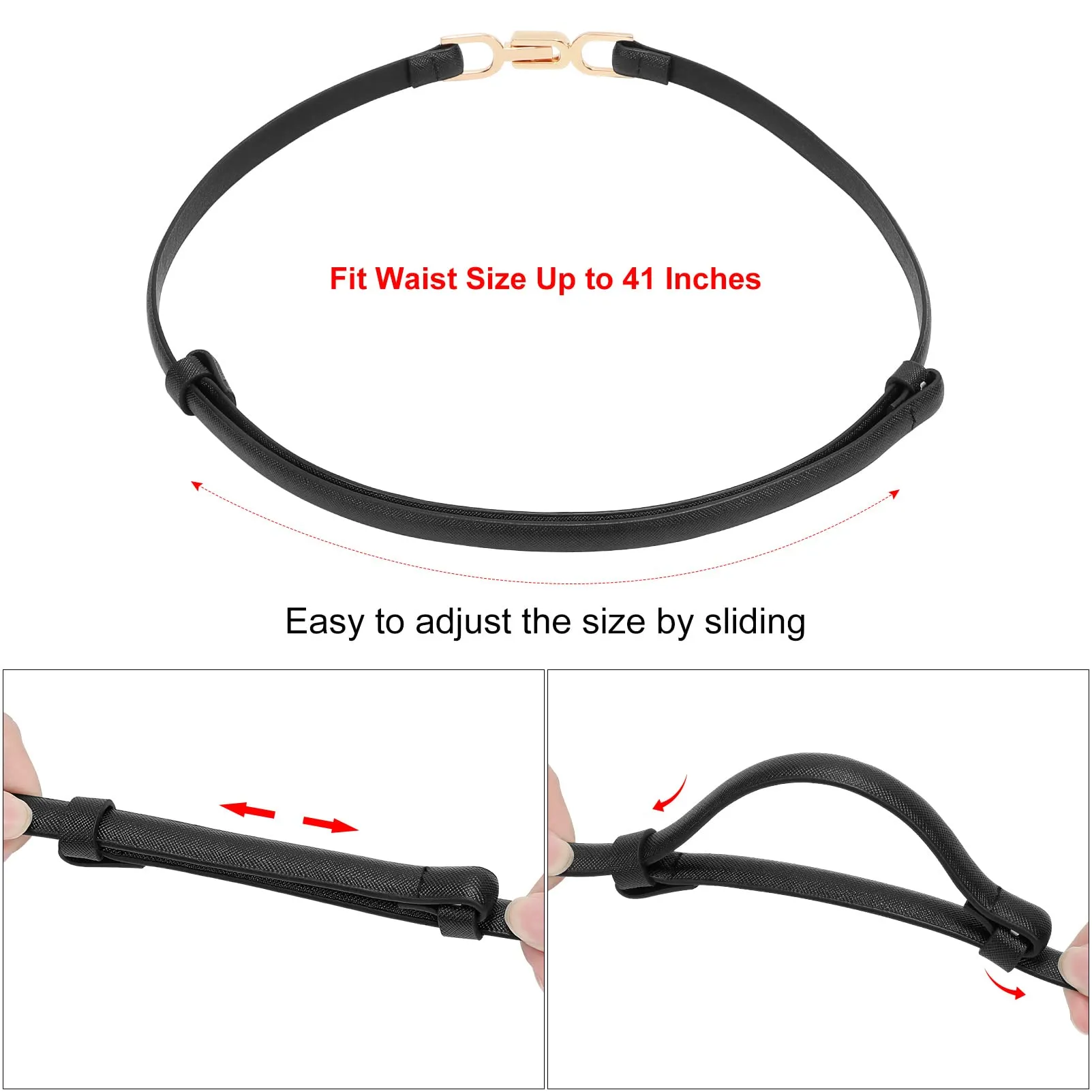 2 Pack Women Skinny Leather Belt Adjustable Fashion Dress Belt Thin Waist Belts for Ladies Girls