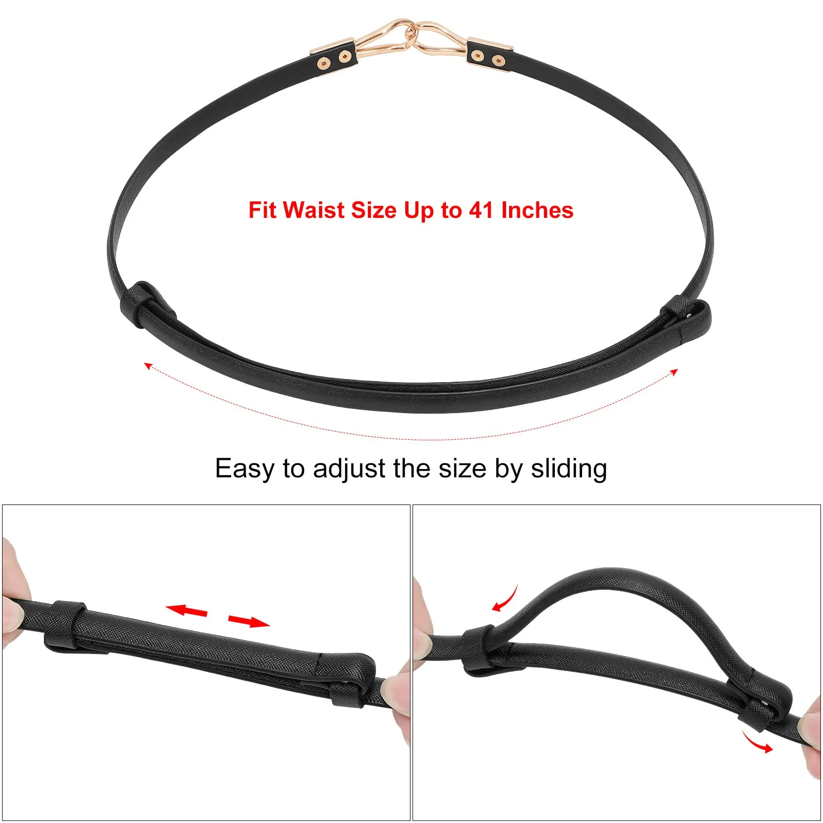 2 Pack Women Skinny Leather Belt Adjustable Fashion Dress Belt Thin Waist Belts for Ladies Girls