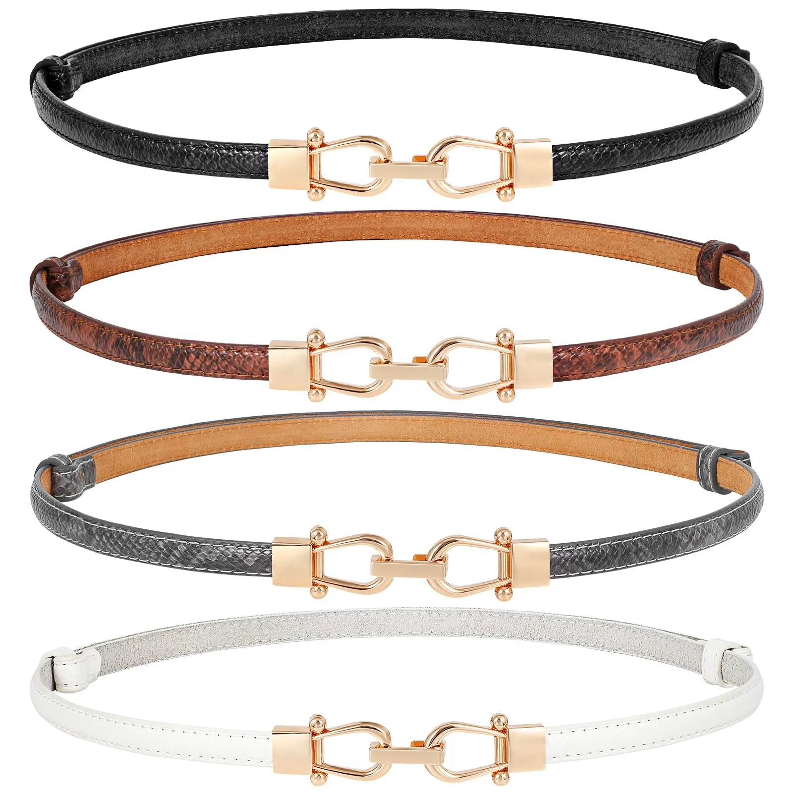 2 Pack Women Skinny Leather Belt Adjustable Fashion Dress Belt Thin Waist Belts for Ladies Girls