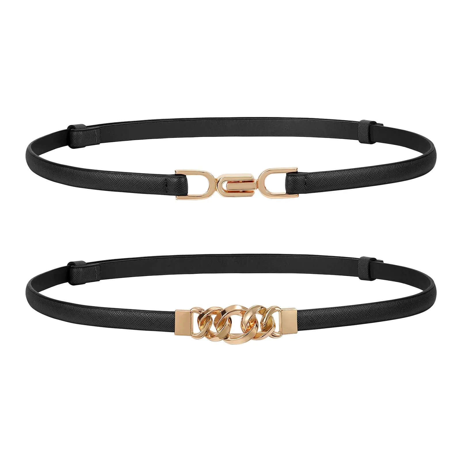 2 Pack Women Skinny Leather Belt Adjustable Fashion Dress Belt Thin Waist Belts for Ladies Girls