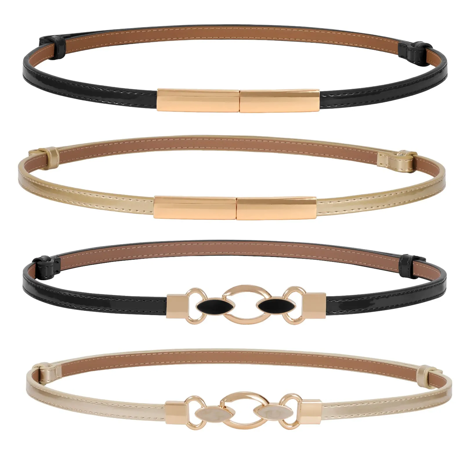 2 Pack Women Skinny Leather Belt Adjustable Fashion Dress Belt Thin Waist Belts for Ladies Girls