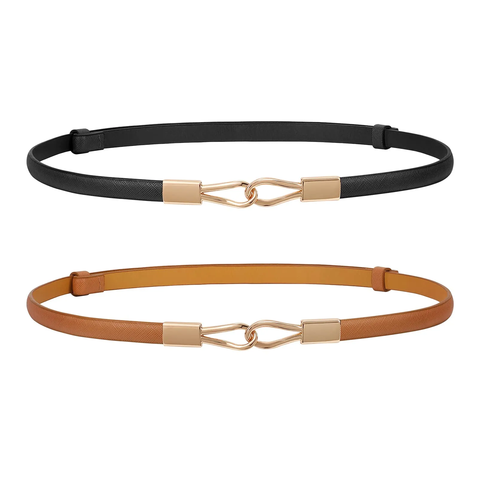 2 Pack Women Skinny Leather Belt Adjustable Fashion Dress Belt Thin Waist Belts for Ladies Girls