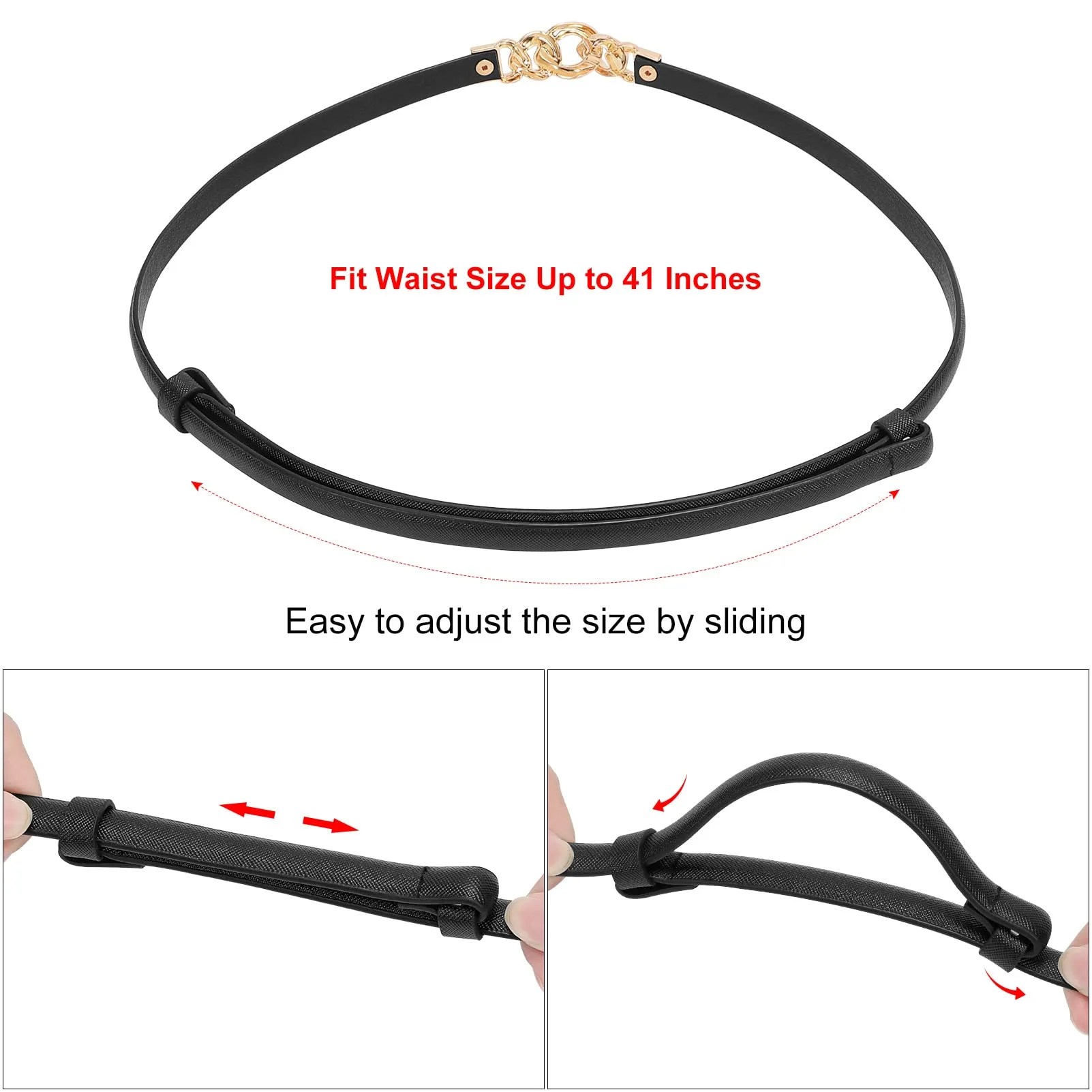 2 Pack Women Skinny Leather Belt Adjustable Fashion Dress Belt Thin Waist Belts for Ladies Girls