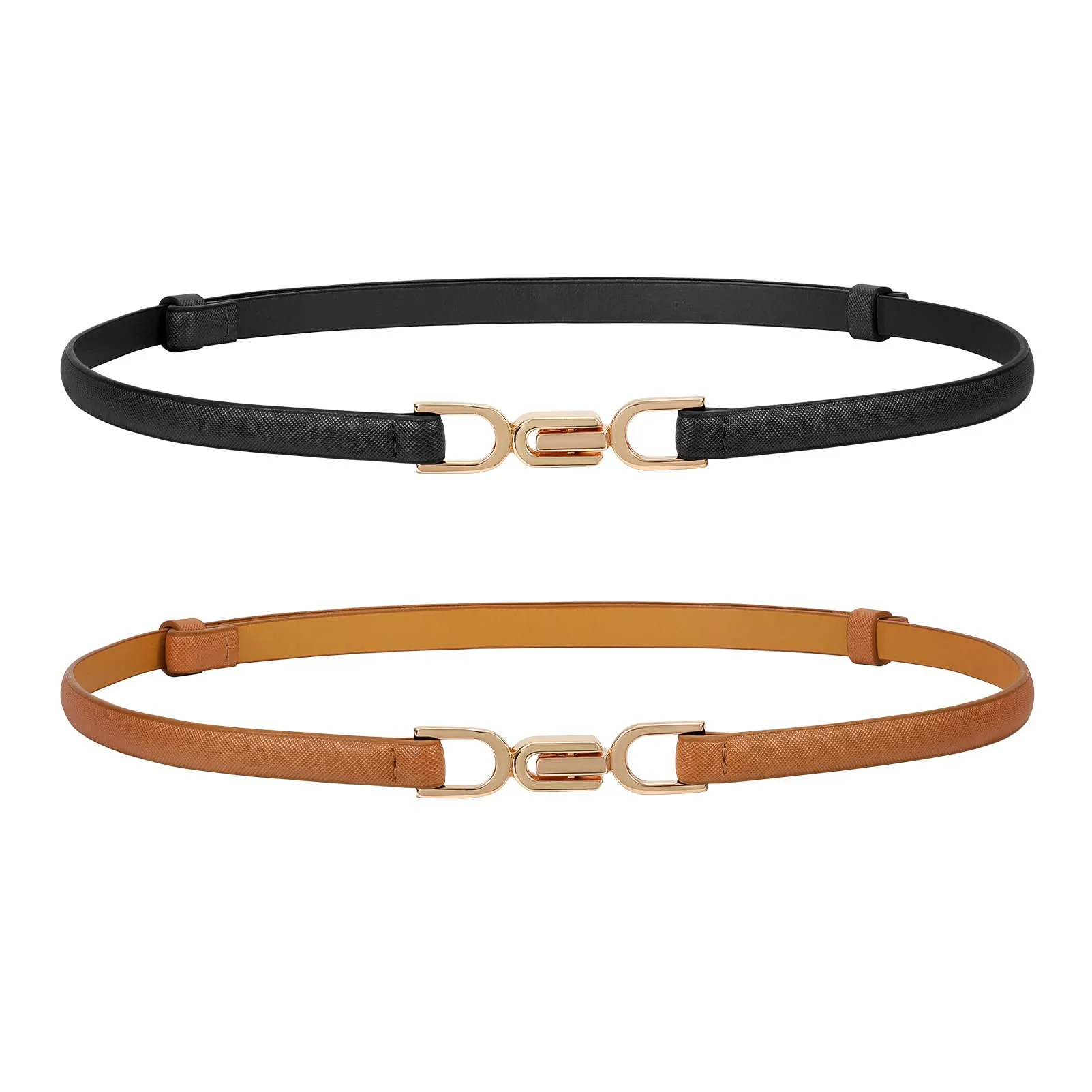 2 Pack Women Skinny Leather Belt Adjustable Fashion Dress Belt Thin Waist Belts for Ladies Girls