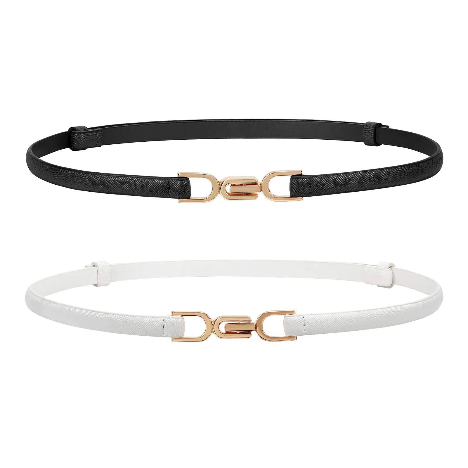 2 Pack Women Skinny Leather Belt Adjustable Fashion Dress Belt Thin Waist Belts for Ladies Girls