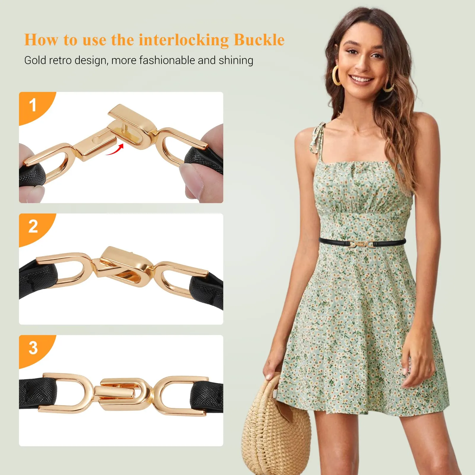 2 Pack Women Skinny Leather Belt Adjustable Fashion Dress Belt Thin Waist Belts for Ladies Girls