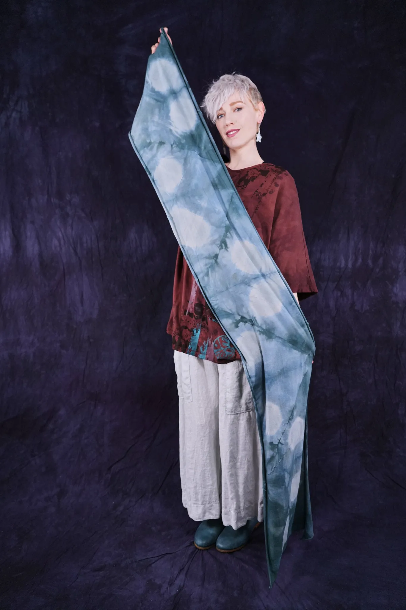 8125 Hand Dyed Scarf Cyanotype-P