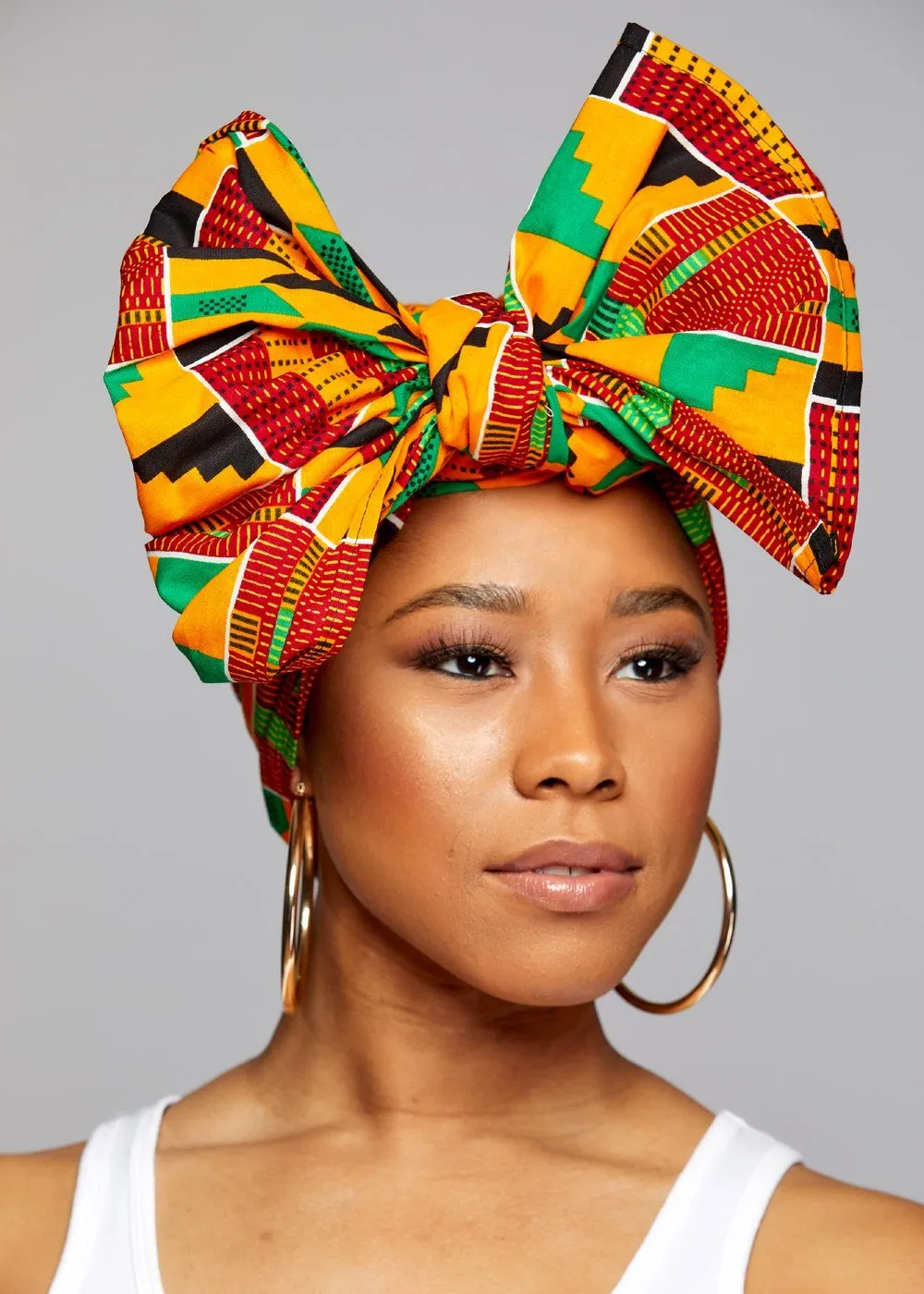 African Print Head Wrap/Scarf (Yellow Green Kente)