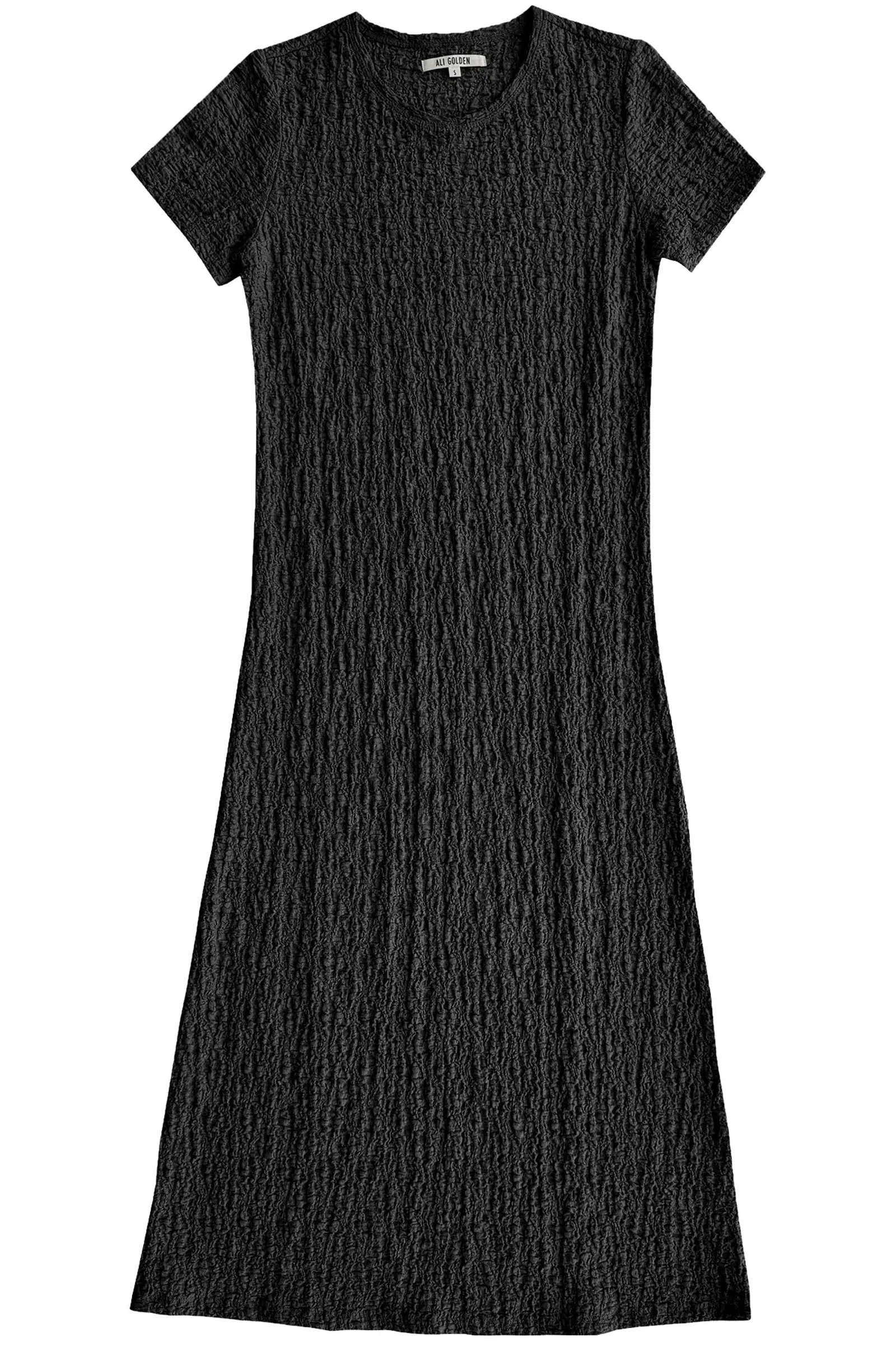 Ali Golden Textured T-Shirt Dress in Black