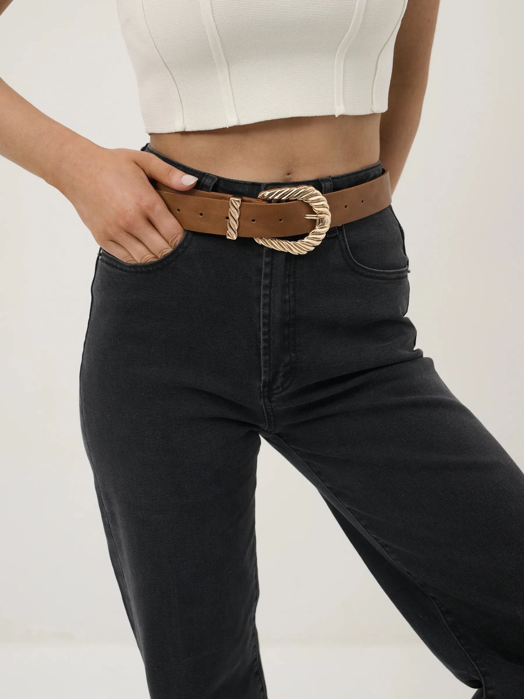 AMELIE BUCKLE BELT - TAN