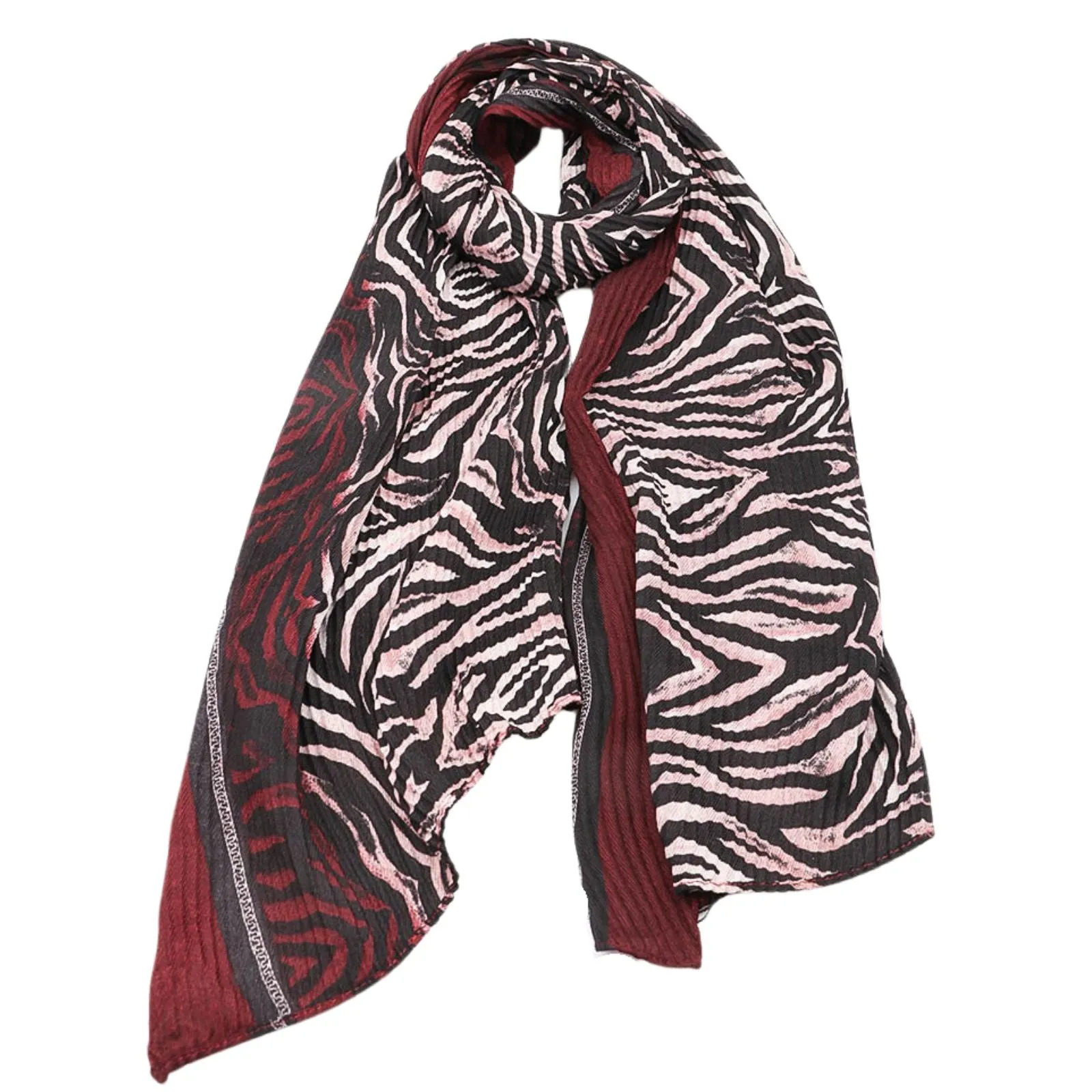 Animal Print Printed Scarf - Burgundy