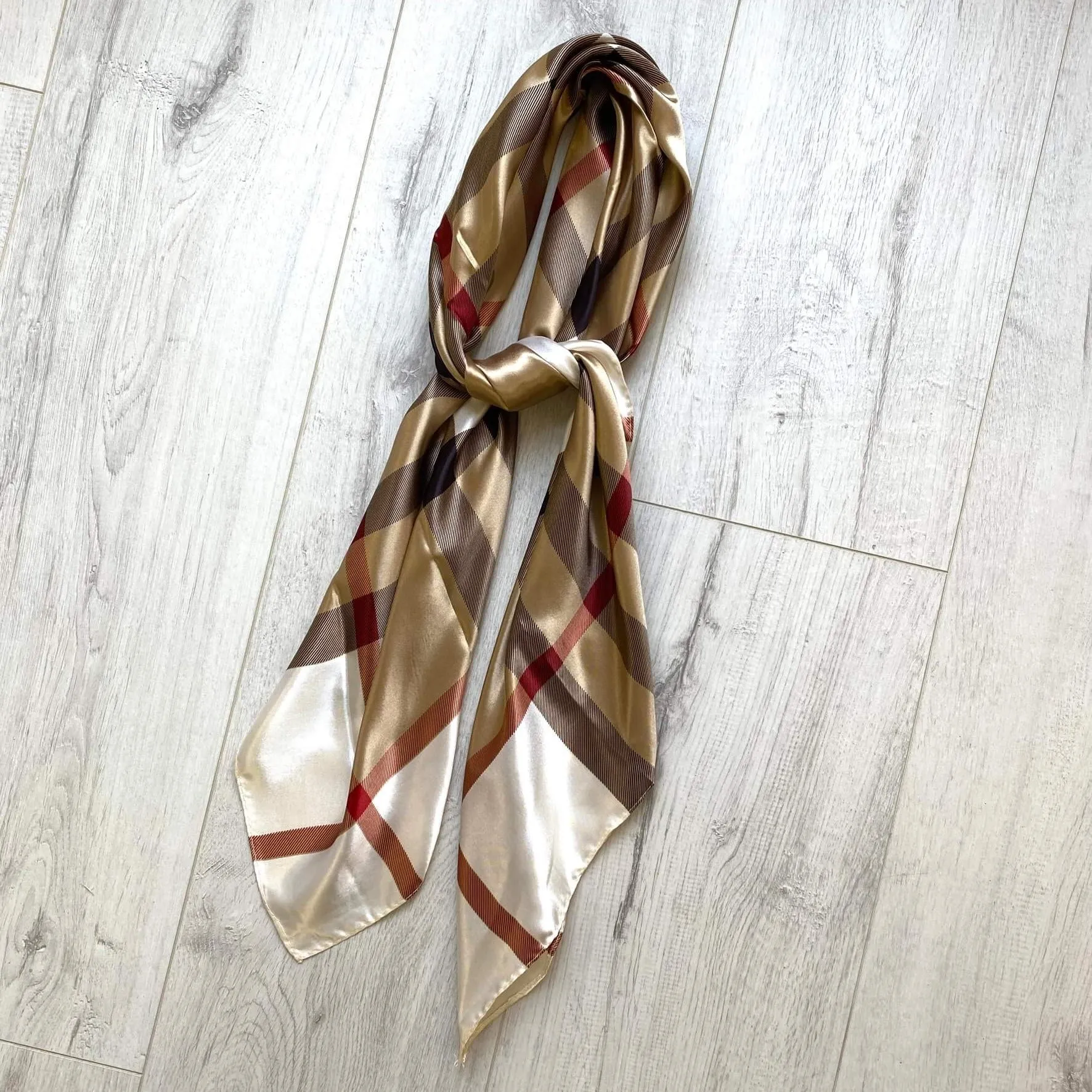 Barbara Neutral Check Neck Scarf