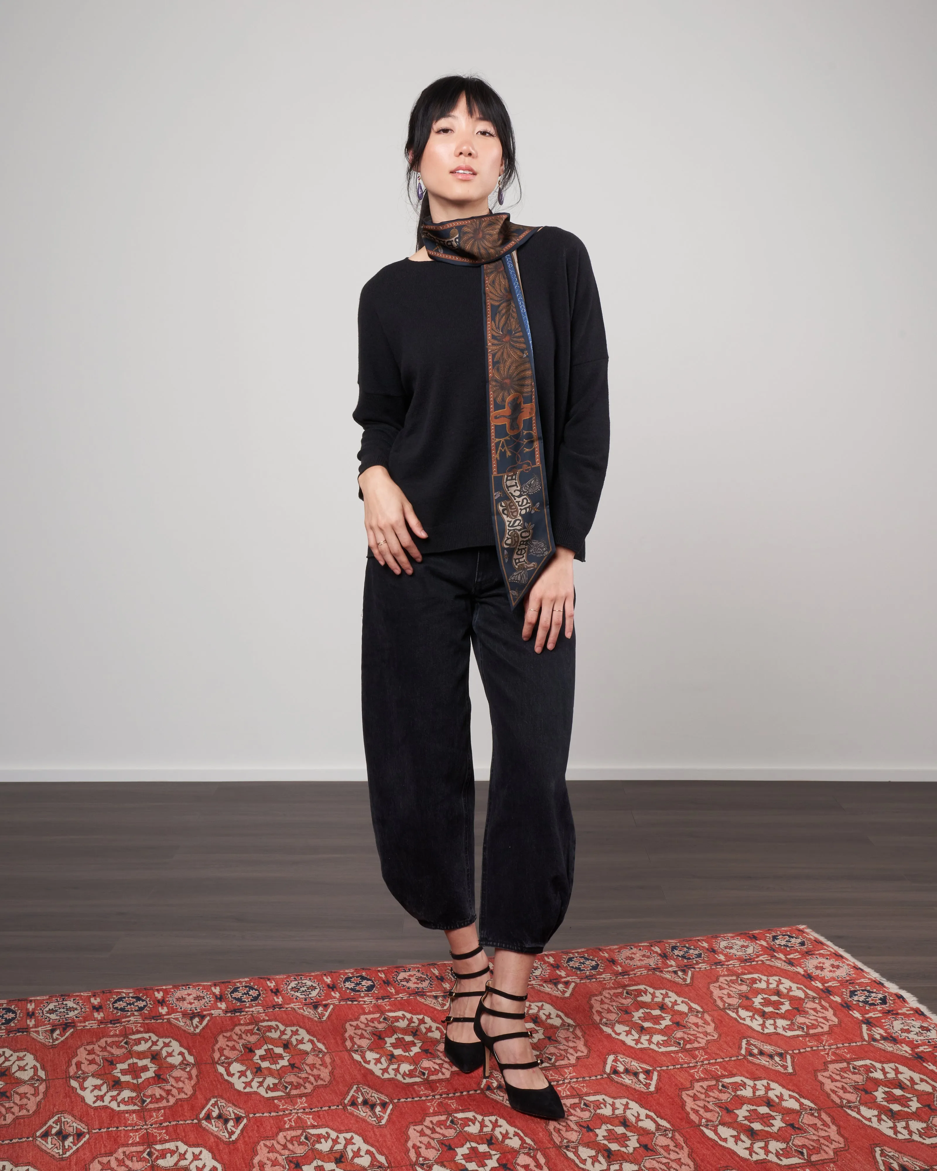beasts untamed large ribbon scarf - cornflower/bronze