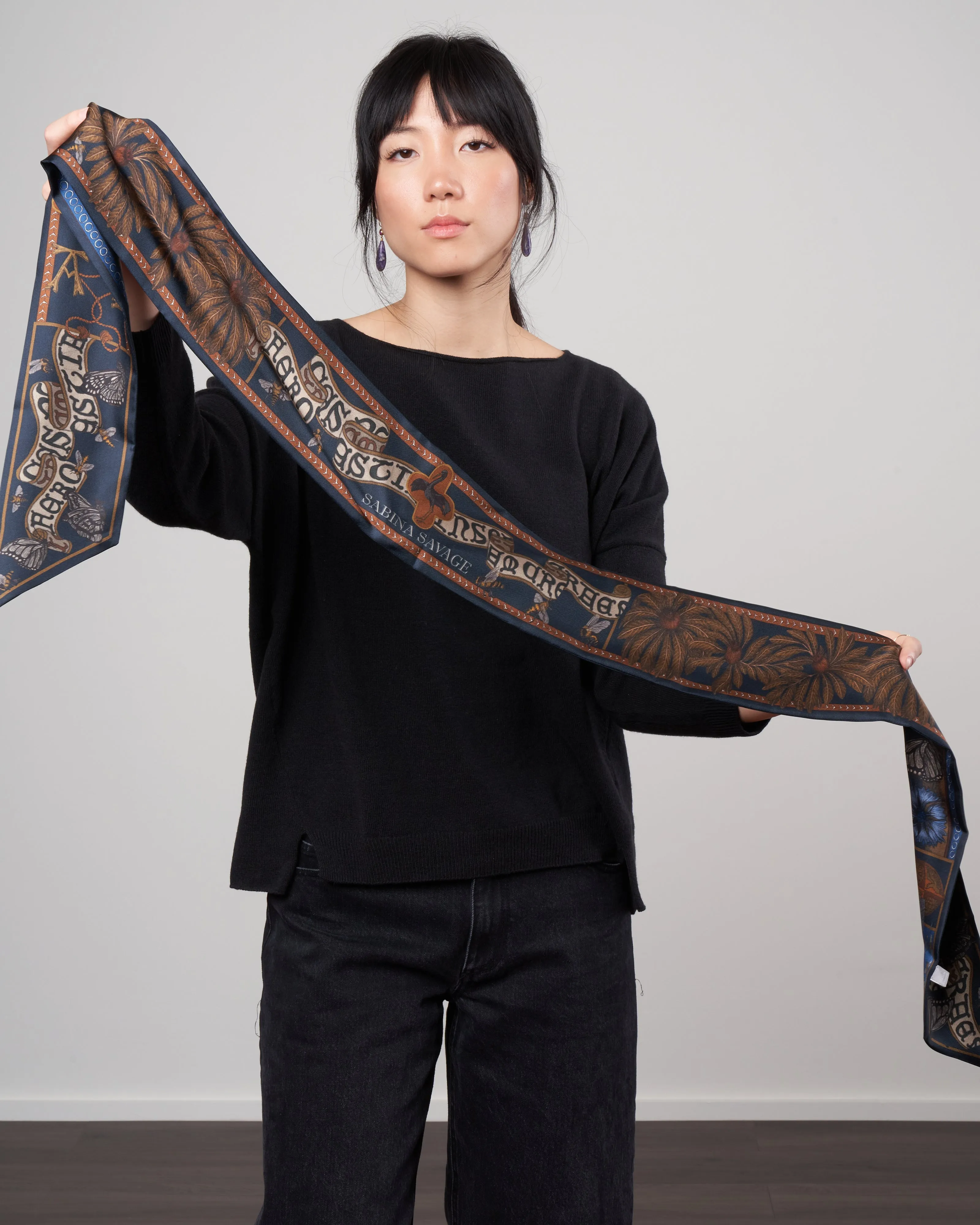 beasts untamed large ribbon scarf - cornflower/bronze