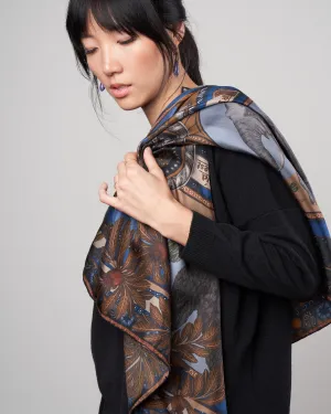 beasts untamed silk scarf - cornflower bronze