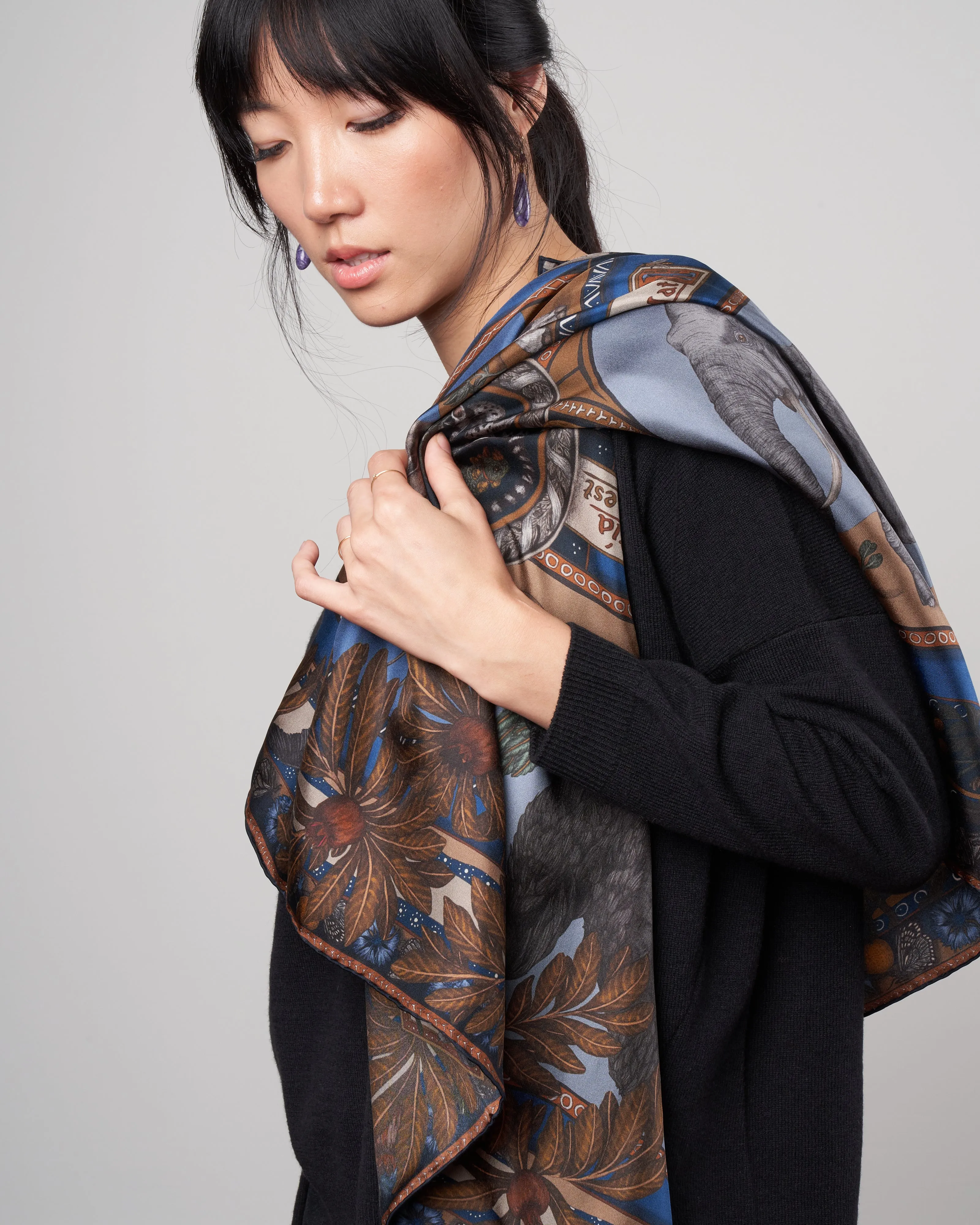 beasts untamed silk scarf - cornflower bronze