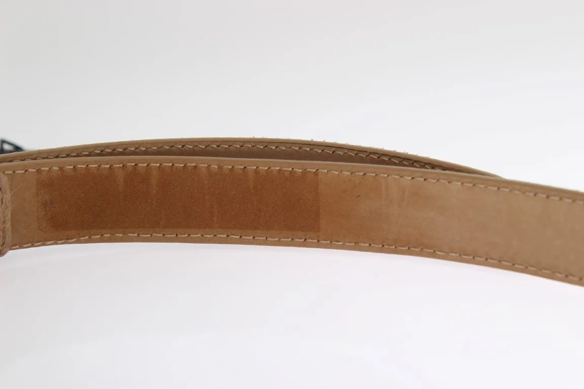 Beige Leather Hair Gold Buckle Belt