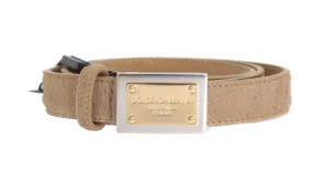 Beige Leather Hair Gold Buckle Belt