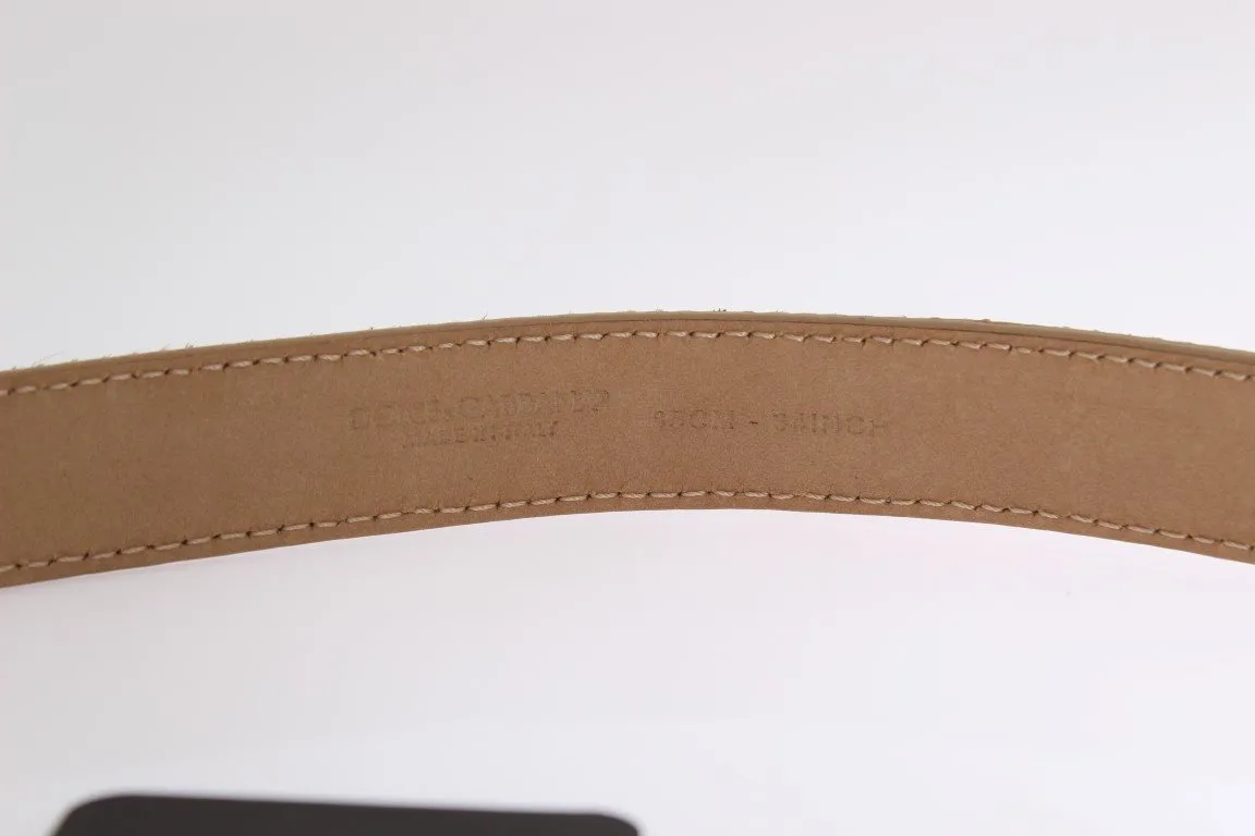 Beige Leather Hair Gold Buckle Belt