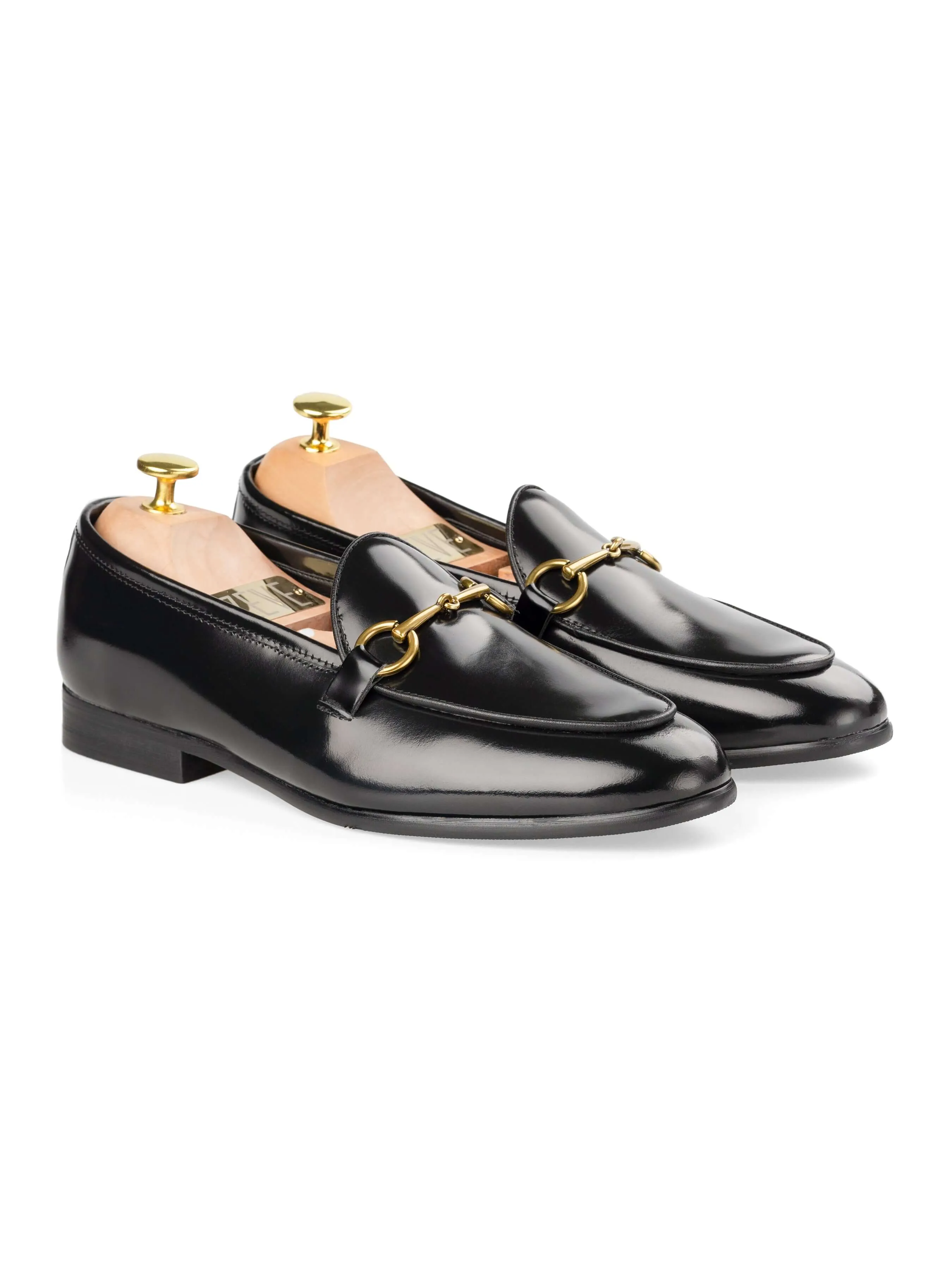 Belgian Loafer Horsebit Buckle - Black Polished (Gold Buckle)