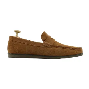 Bespoke Men's Suede Leather Cognac Penny Loafer