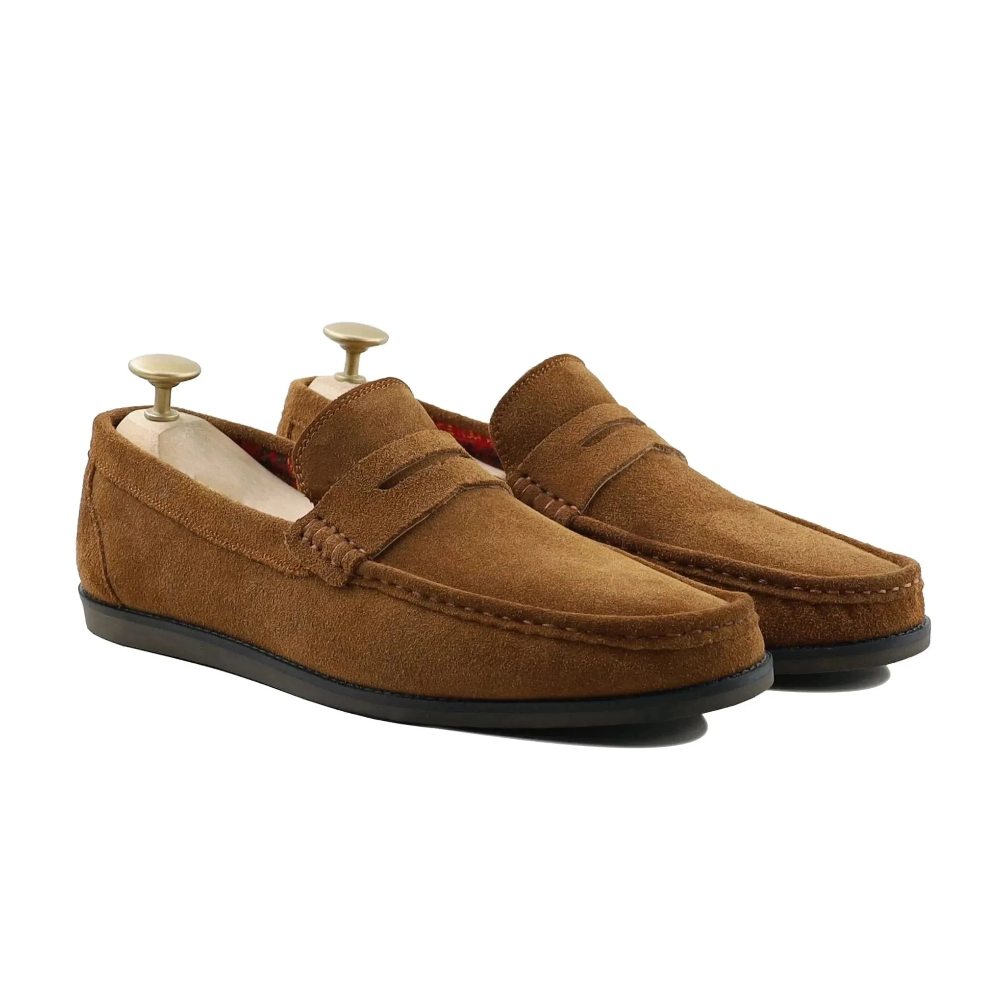 Bespoke Men's Suede Leather Cognac Penny Loafer