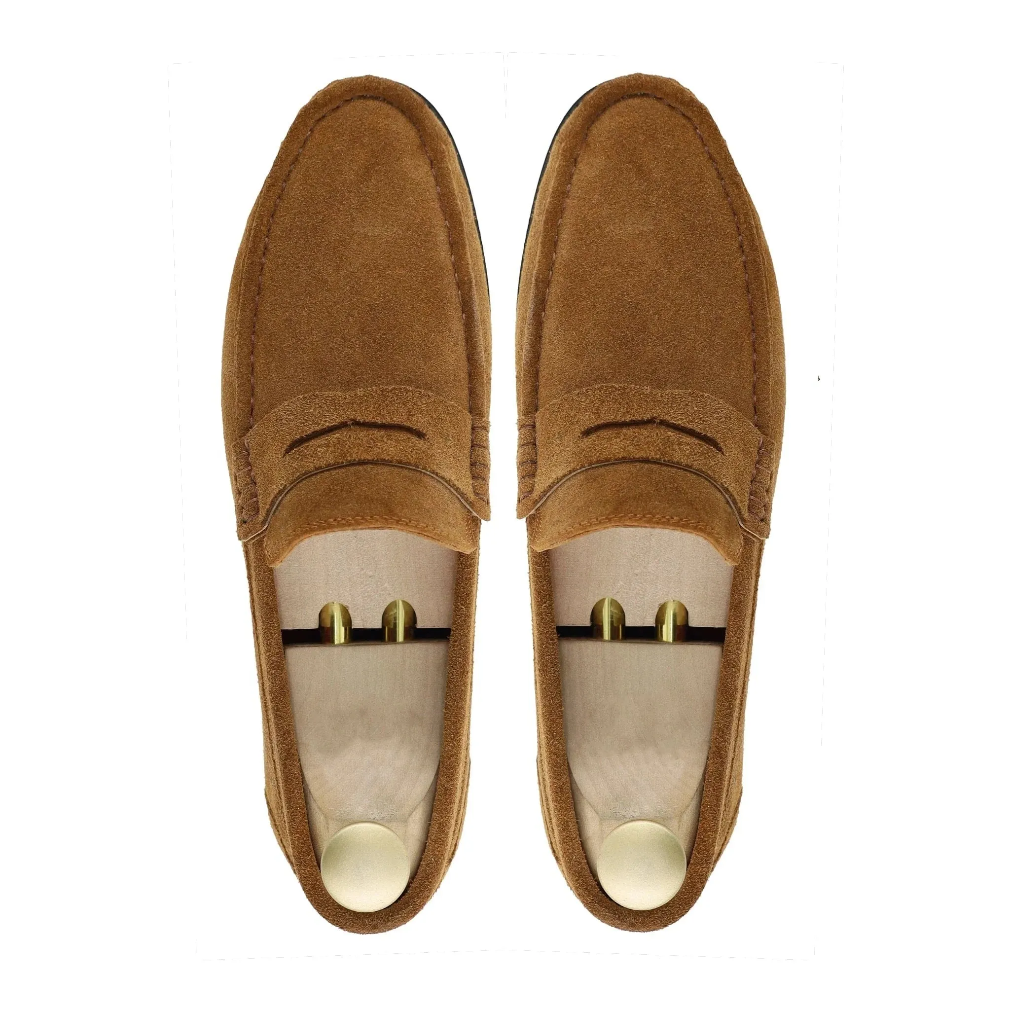 Bespoke Men's Suede Leather Cognac Penny Loafer