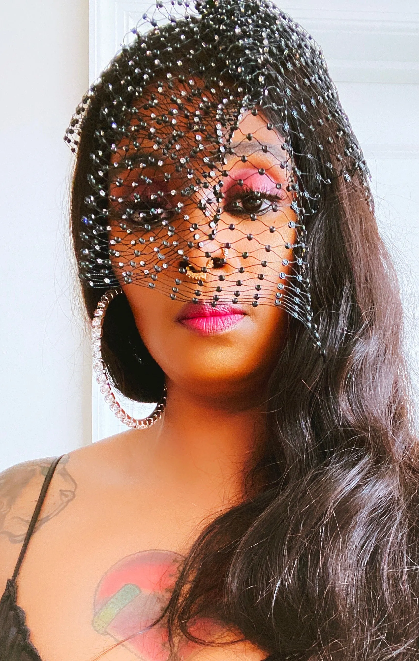 Black Bling Rhinestones Head Scarf Wrap Headpiece