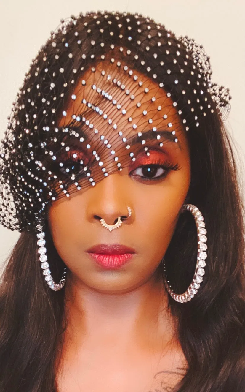Black Bling Rhinestones Head Scarf Wrap Headpiece