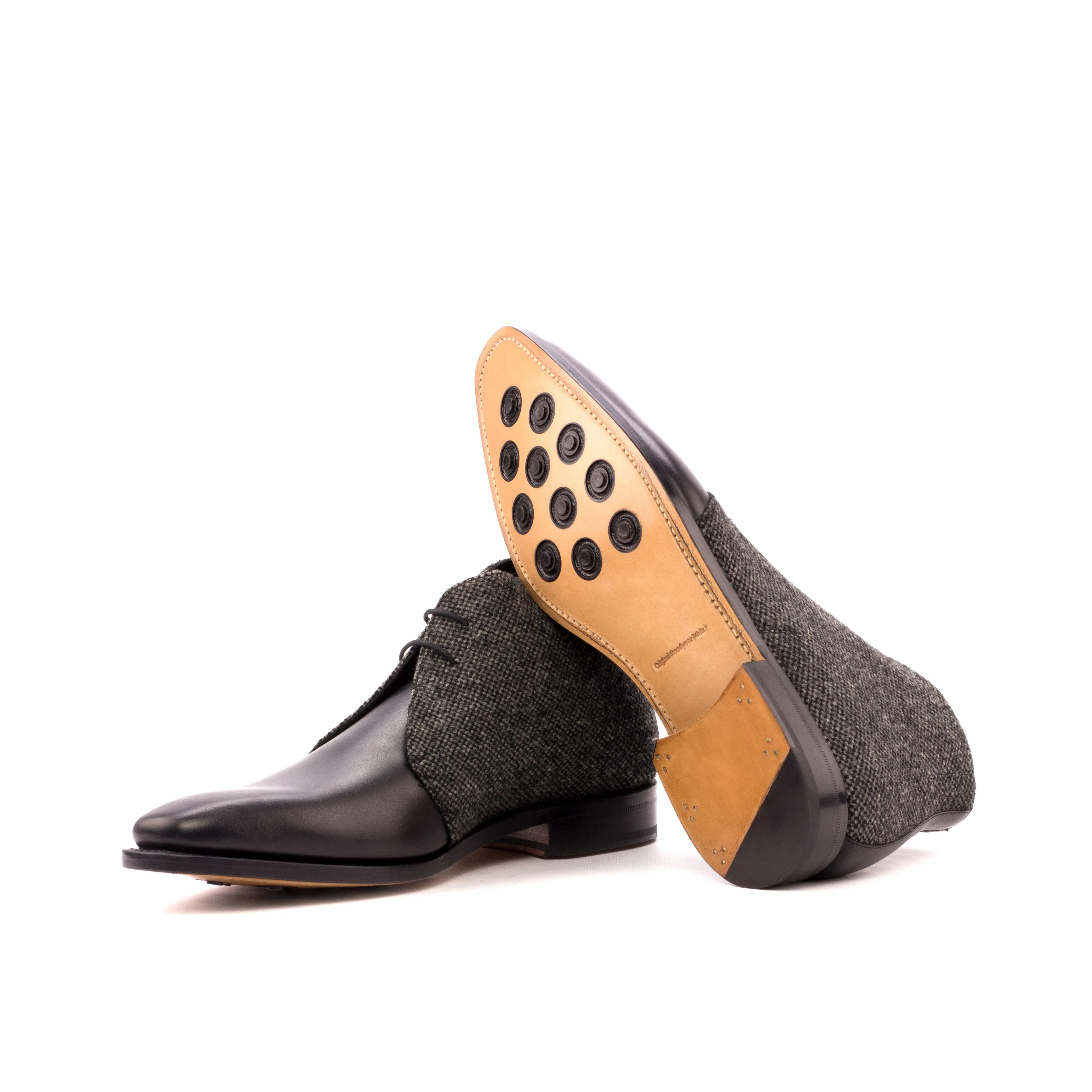 Black Calf Leather & Grey Fabric Chukka Boots