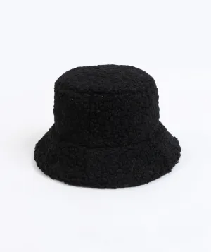 Black Faux Sheepskin Downbrim Hat