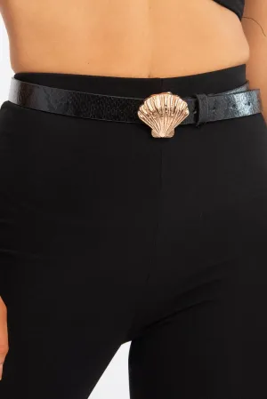 Black Faux Snake Shell Buckle Belt - Viva