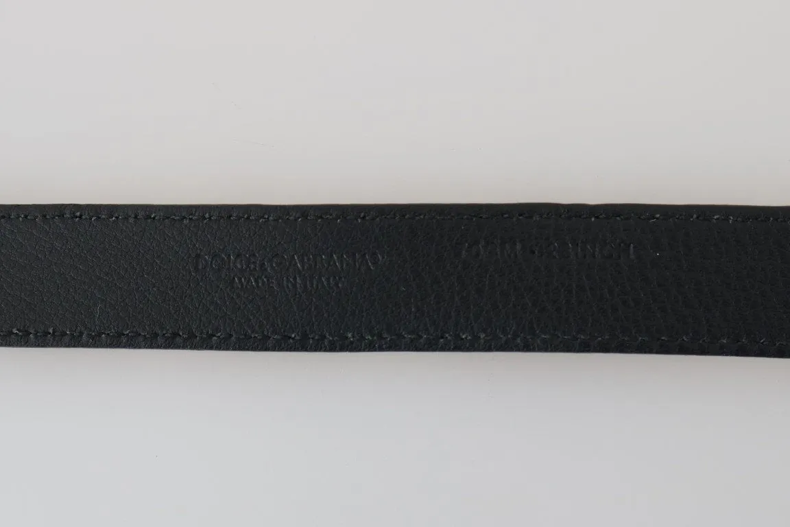 Black Leather Floral Gold Logo Buckle Belt