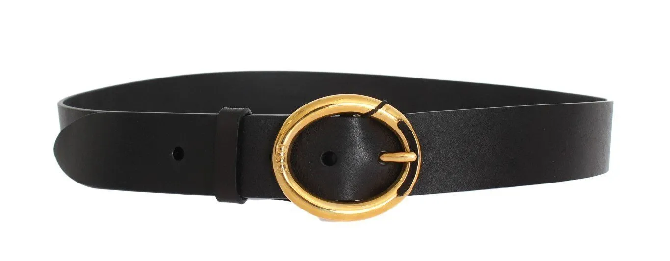 Black Leather Gold Buckle Belt