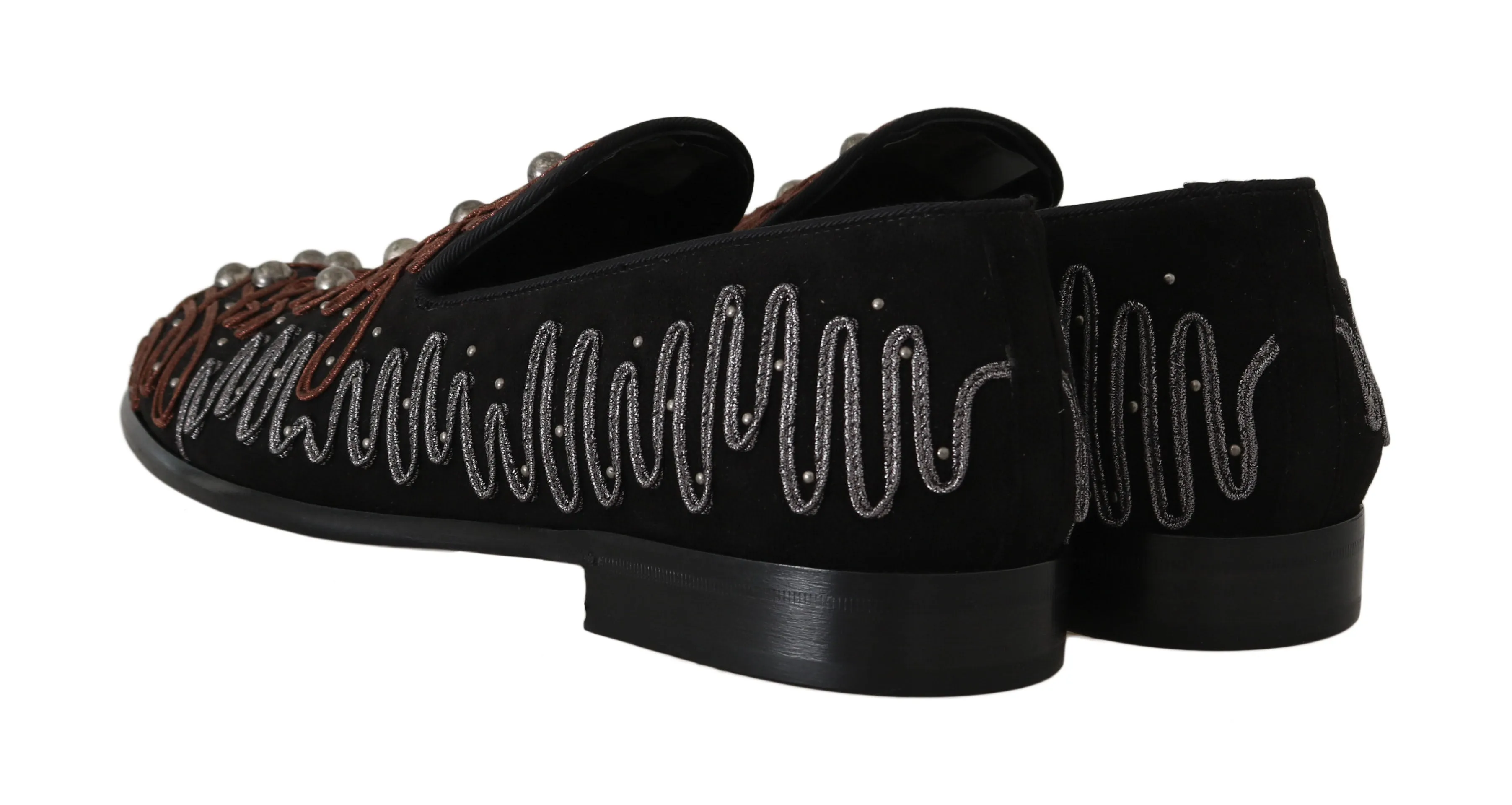 Black Suede Ricamo Loafers Slides