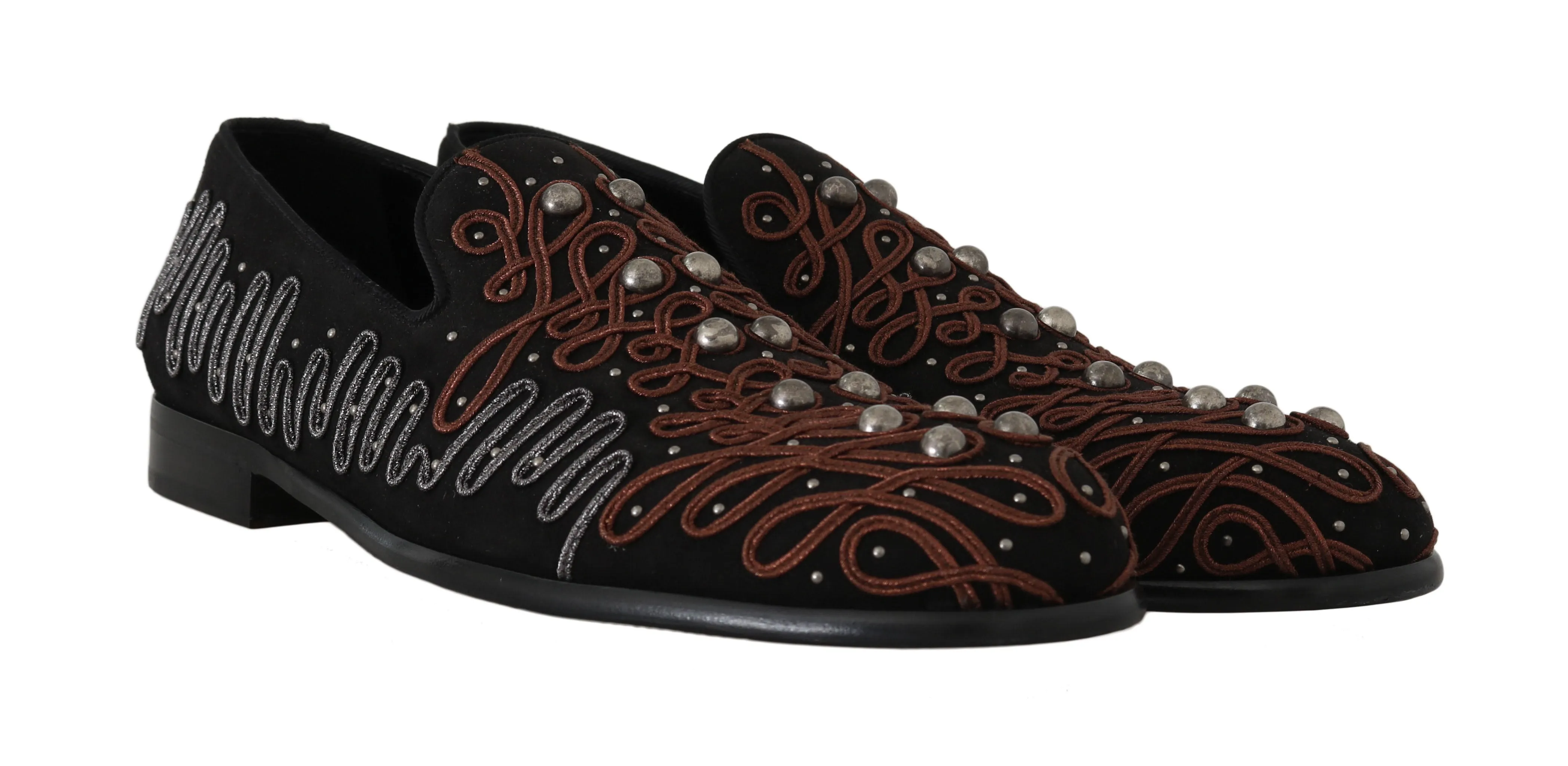 Black Suede Ricamo Loafers Slides