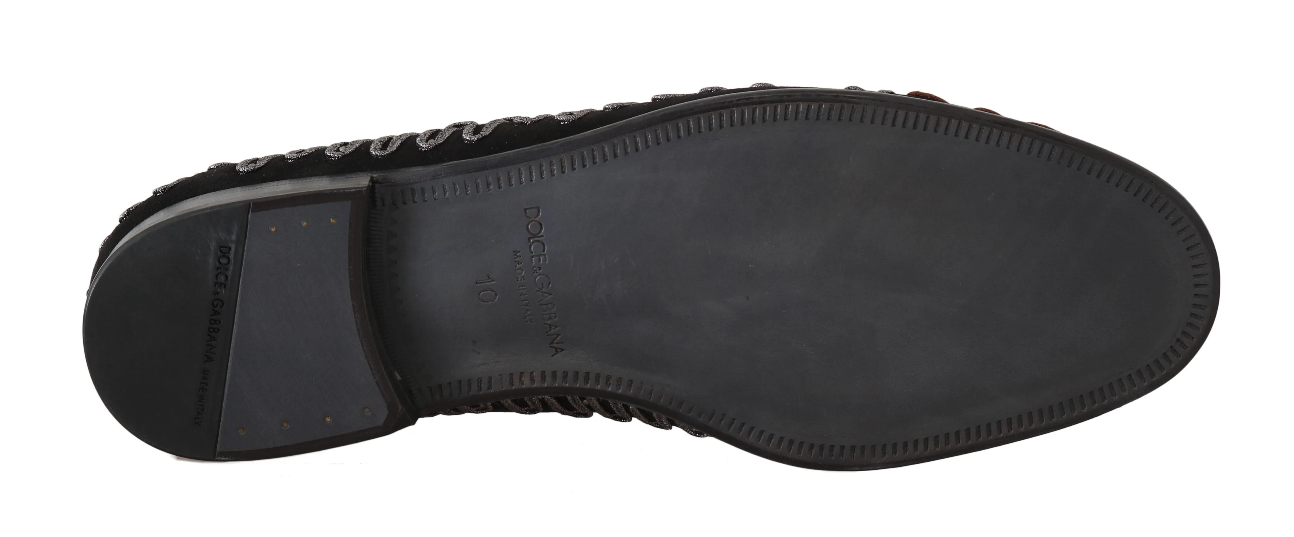 Black Suede Ricamo Loafers Slides