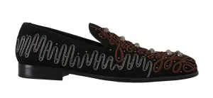 Black Suede Ricamo Loafers Slides