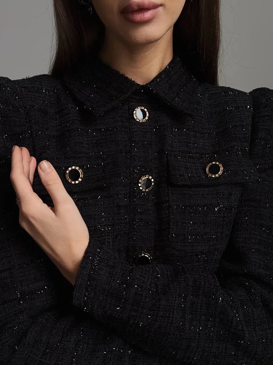 Black Tweed Fit-and-Flare Mini Dress