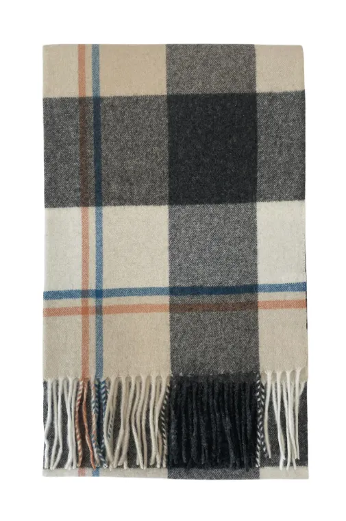 Black/Beige Block Check Tassel Scarf