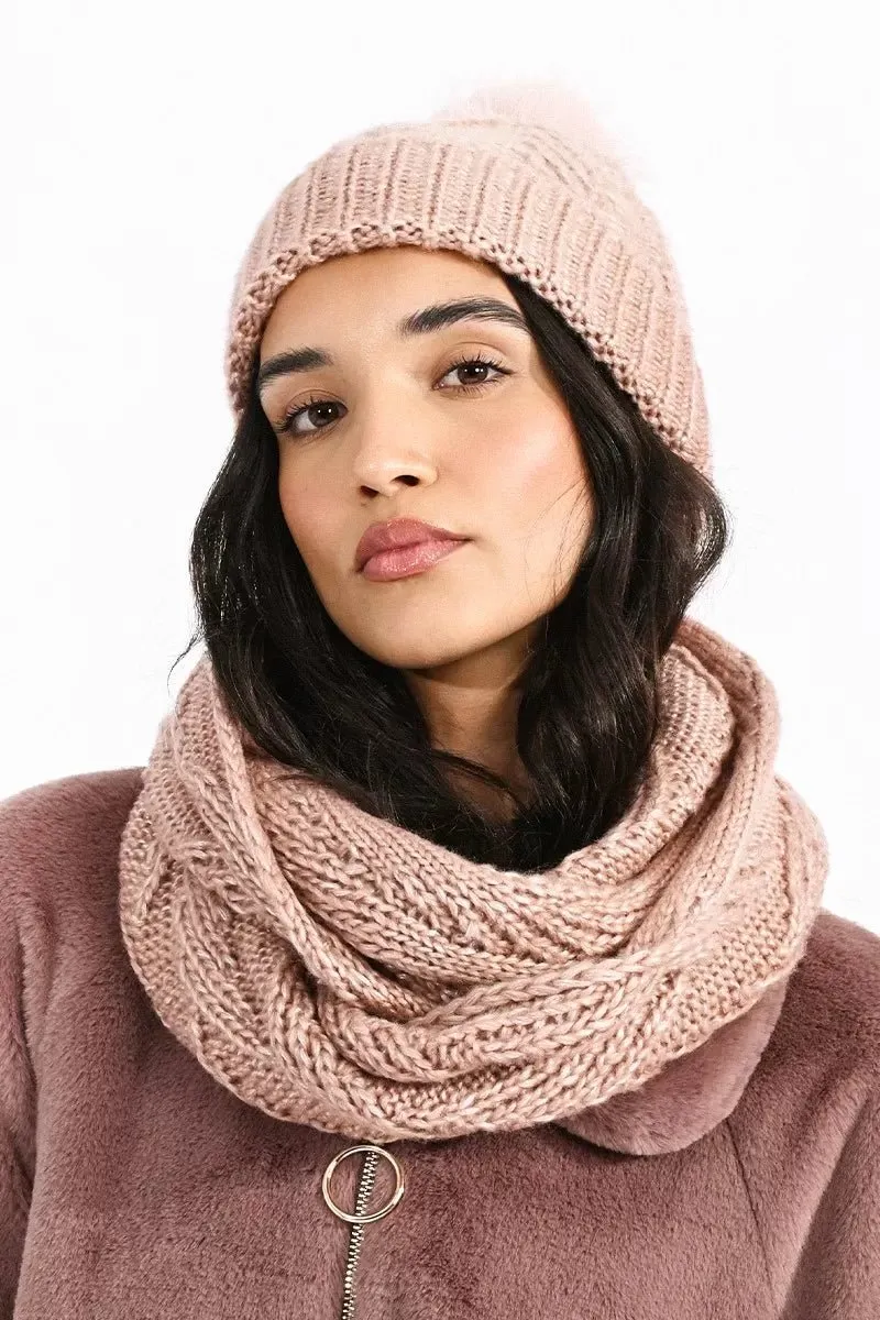 Blush Pink Knitted Hat & Scarf Set