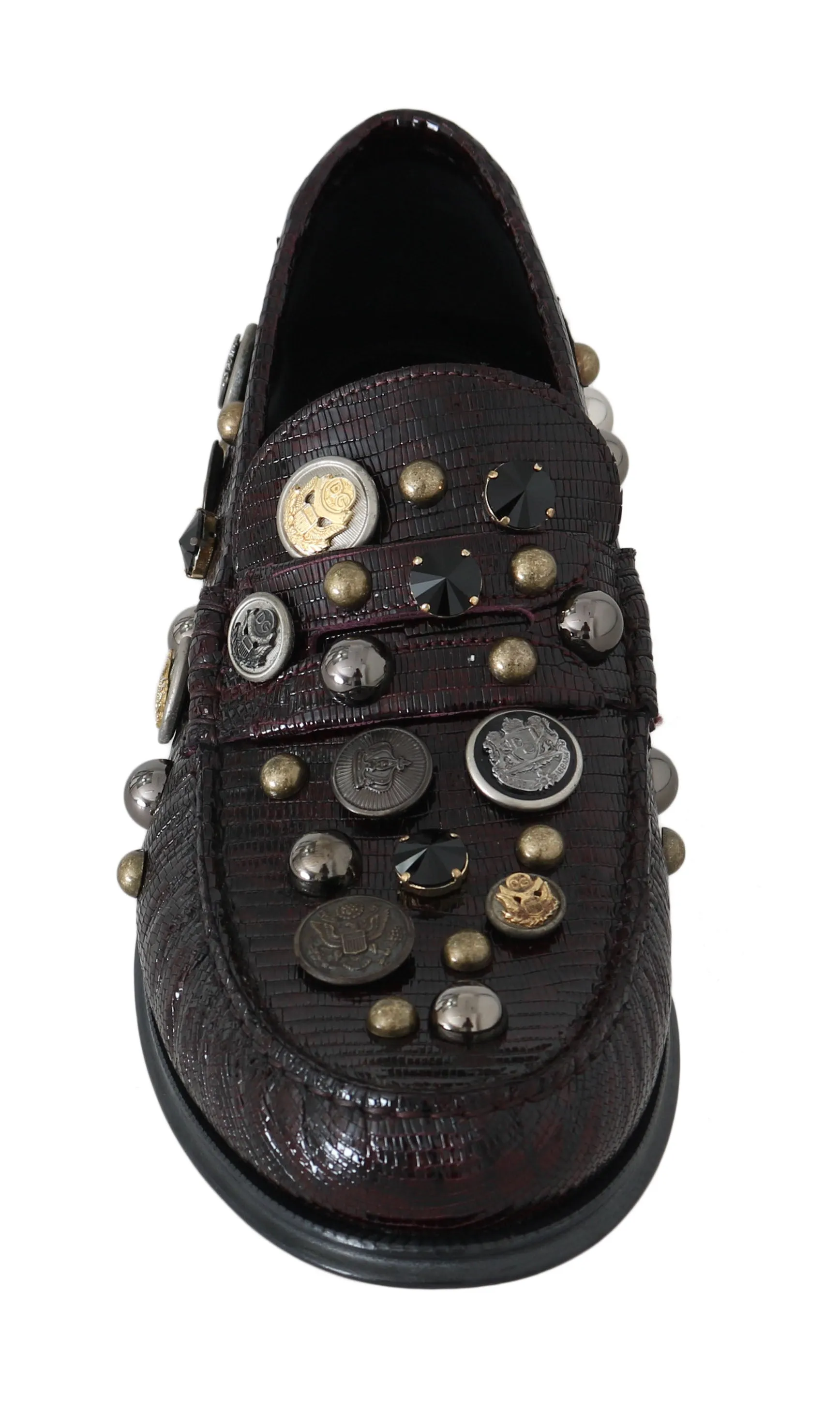Bordeaux Leather Crystal Moccasins Loafers