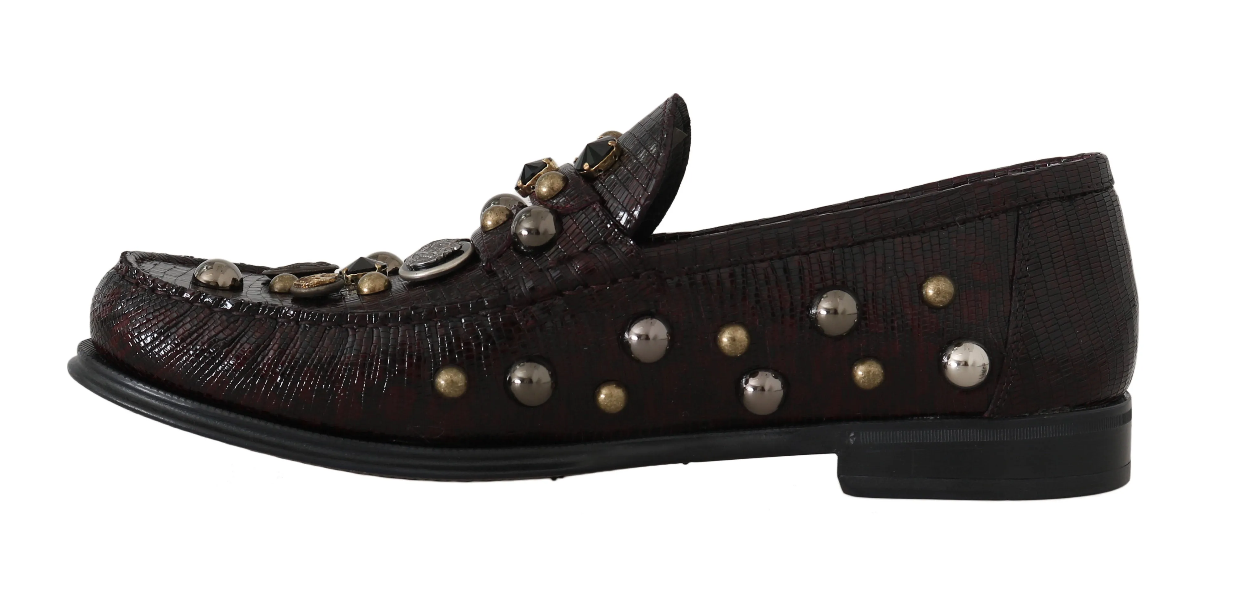 Bordeaux Leather Crystal Moccasins Loafers