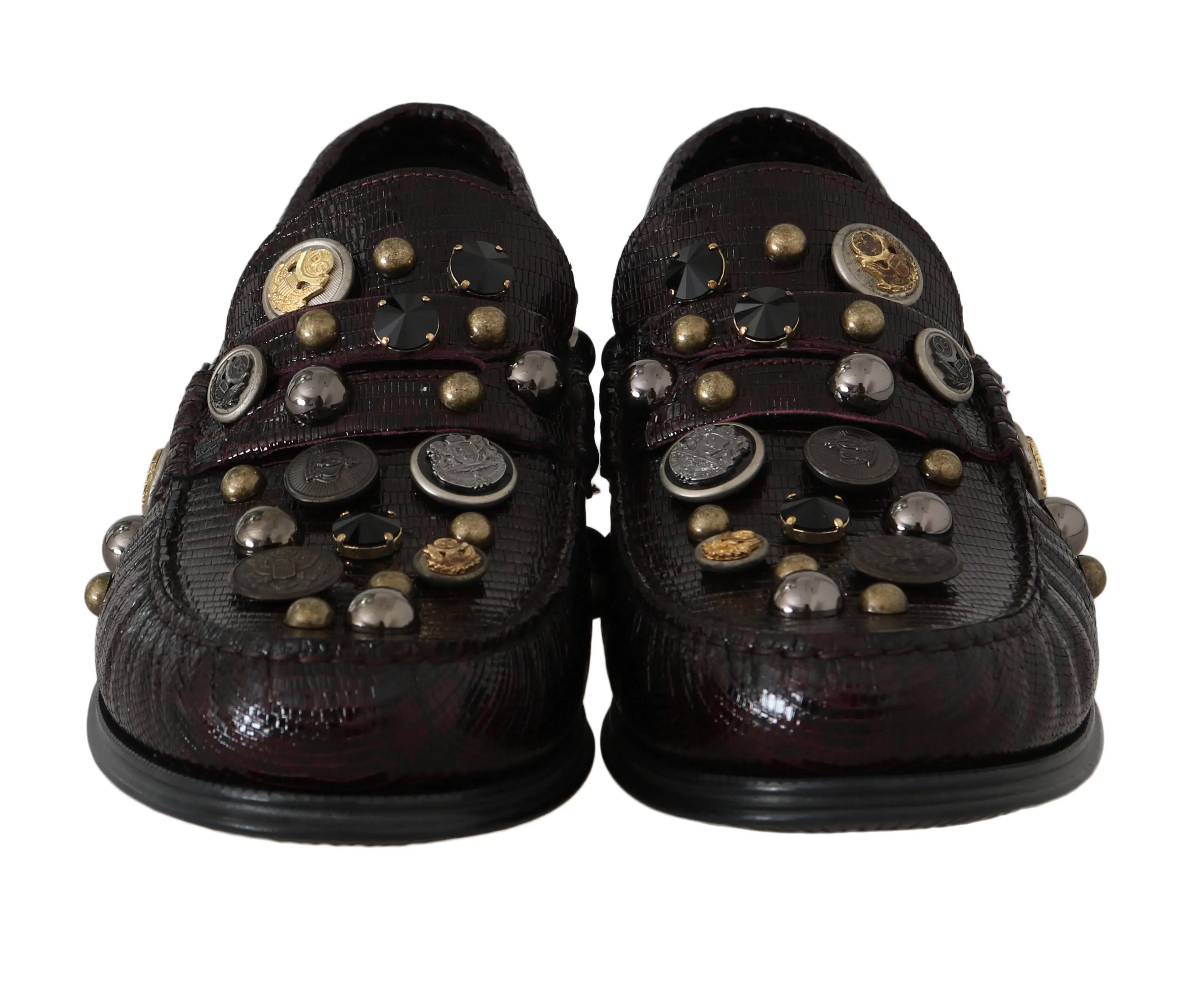 Bordeaux Leather Crystal Moccasins Loafers