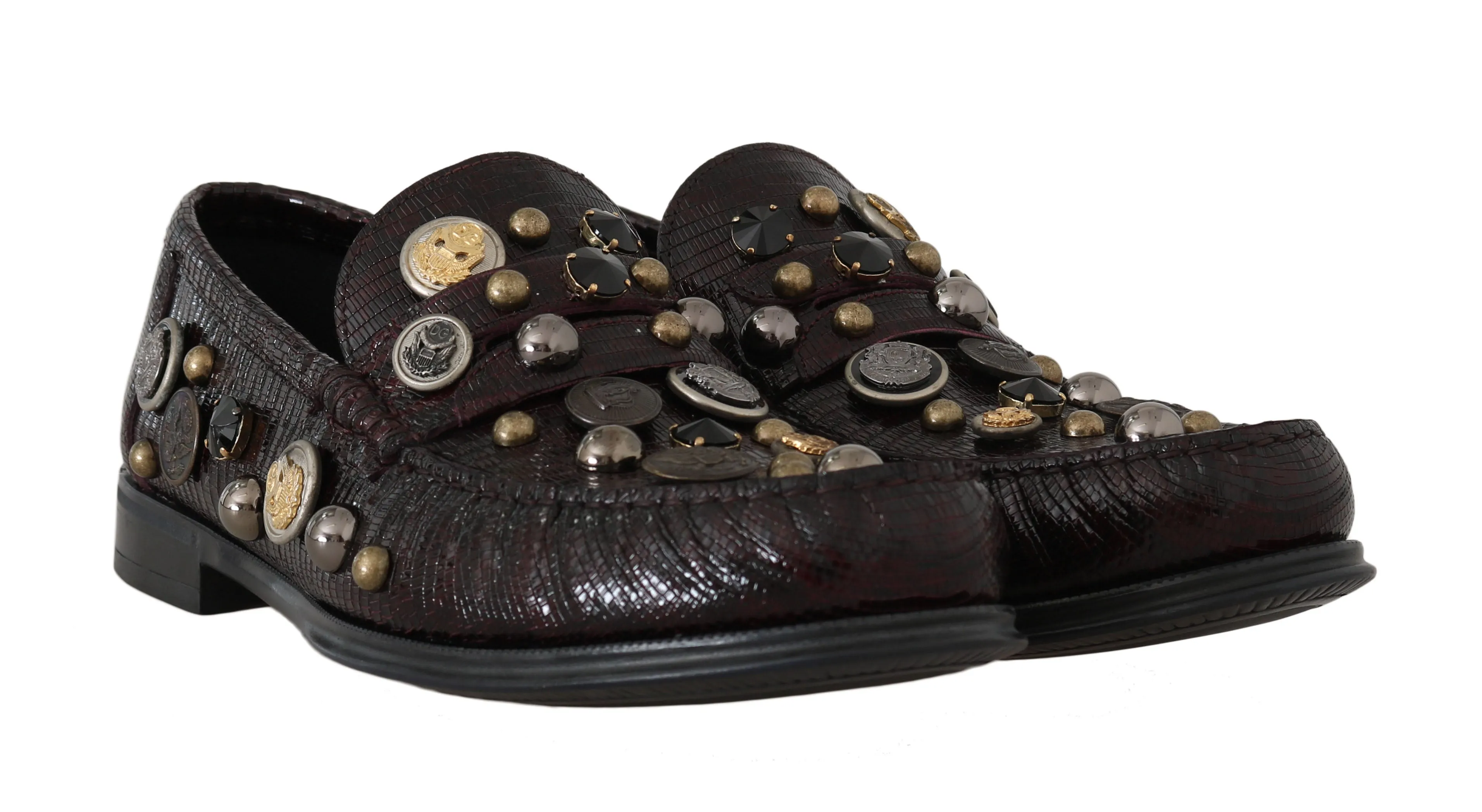 Bordeaux Leather Crystal Moccasins Loafers
